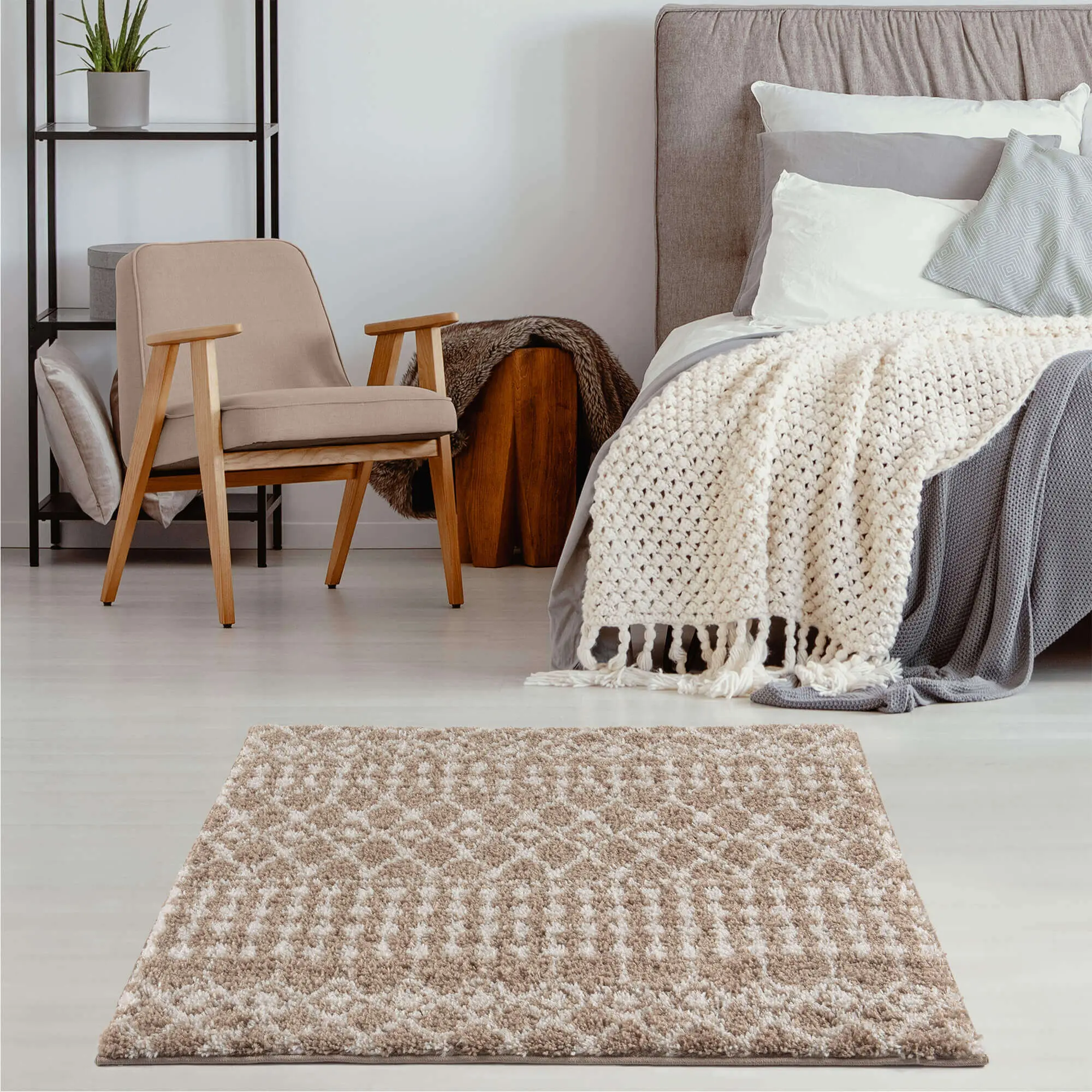 Moroccan Beige Shaggy Rug | 1020 - Image 18