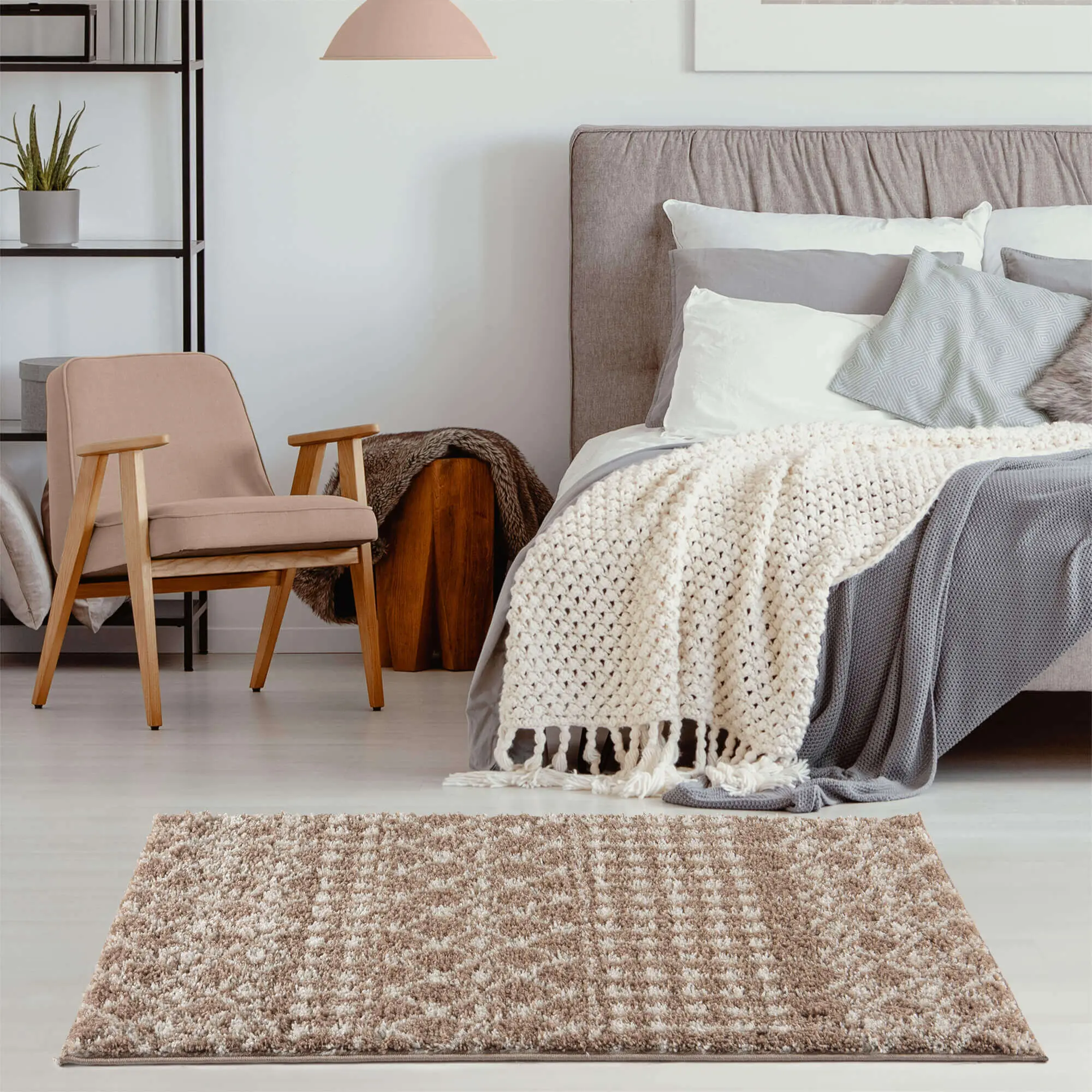 Moroccan Beige Shaggy Rug | 1020 - Image 27