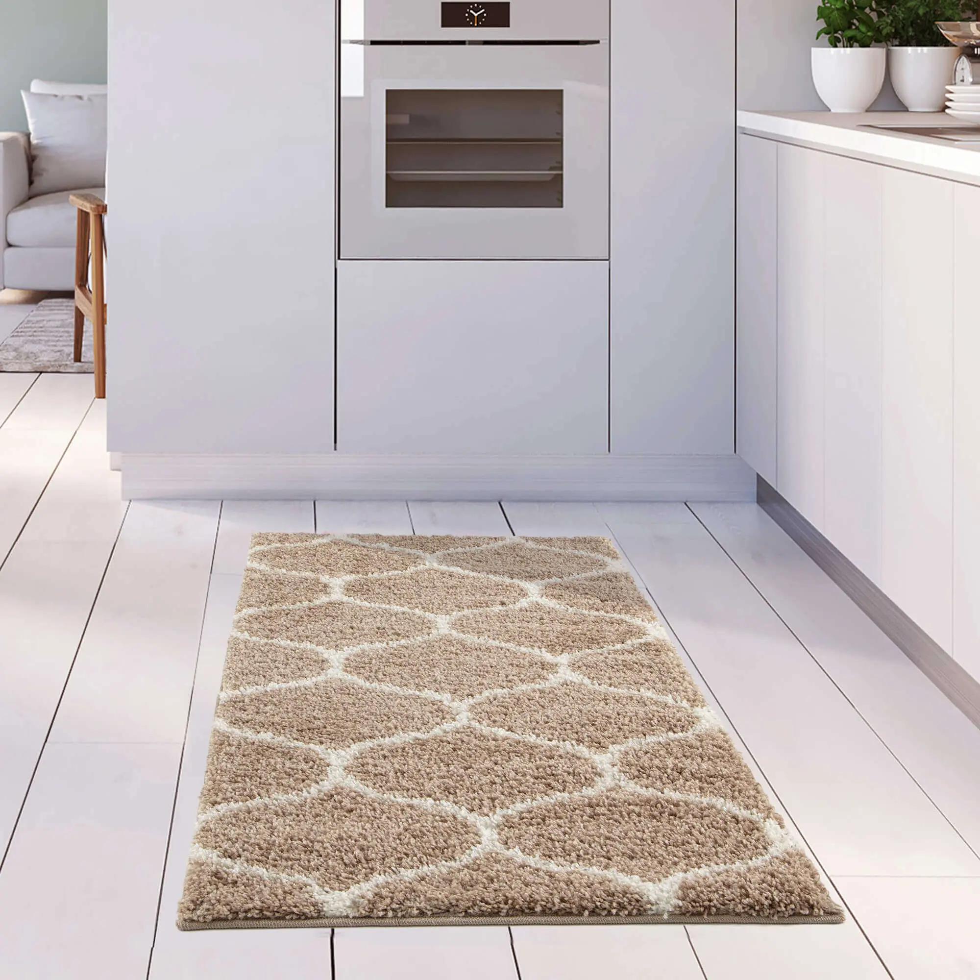 Moroccan Beige Shaggy Rug | 620 - Image 29
