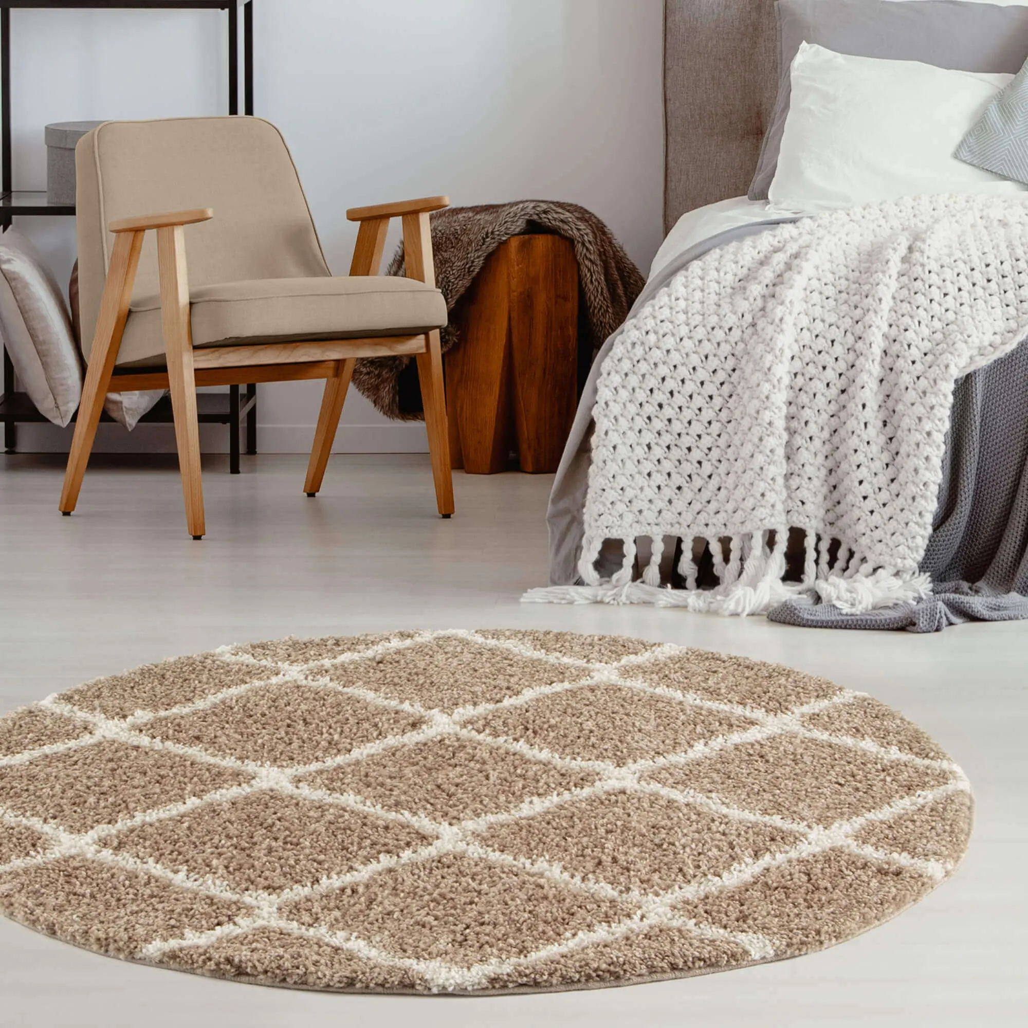 Moroccan Beige Shaggy Rug | 720 - Image 14