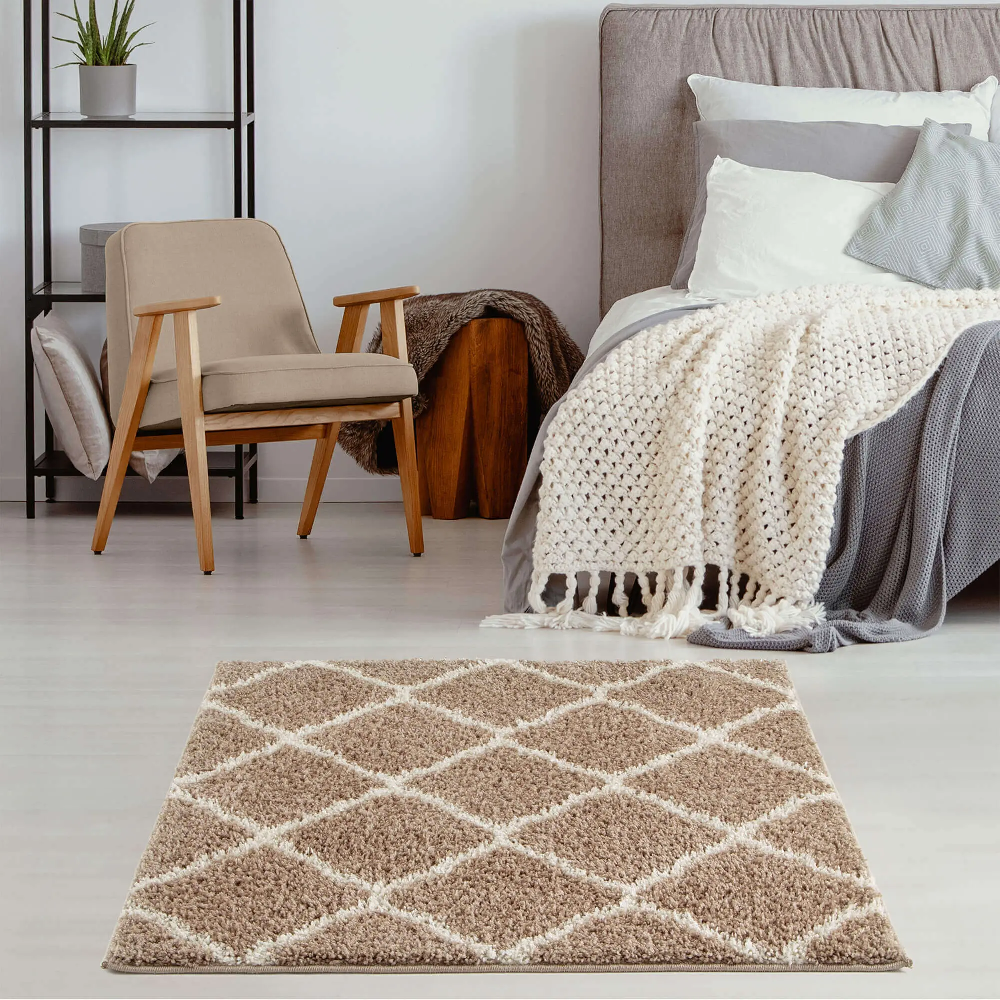 Moroccan Beige Shaggy Rug | 720 - Image 21