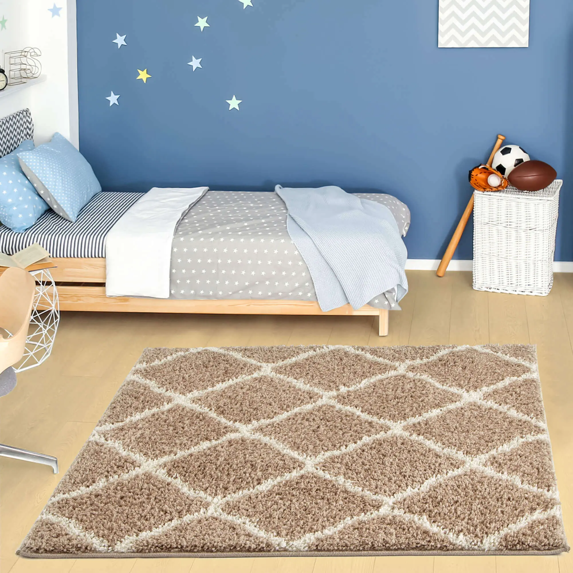 Moroccan Beige Shaggy Rug | 720 - Image 23