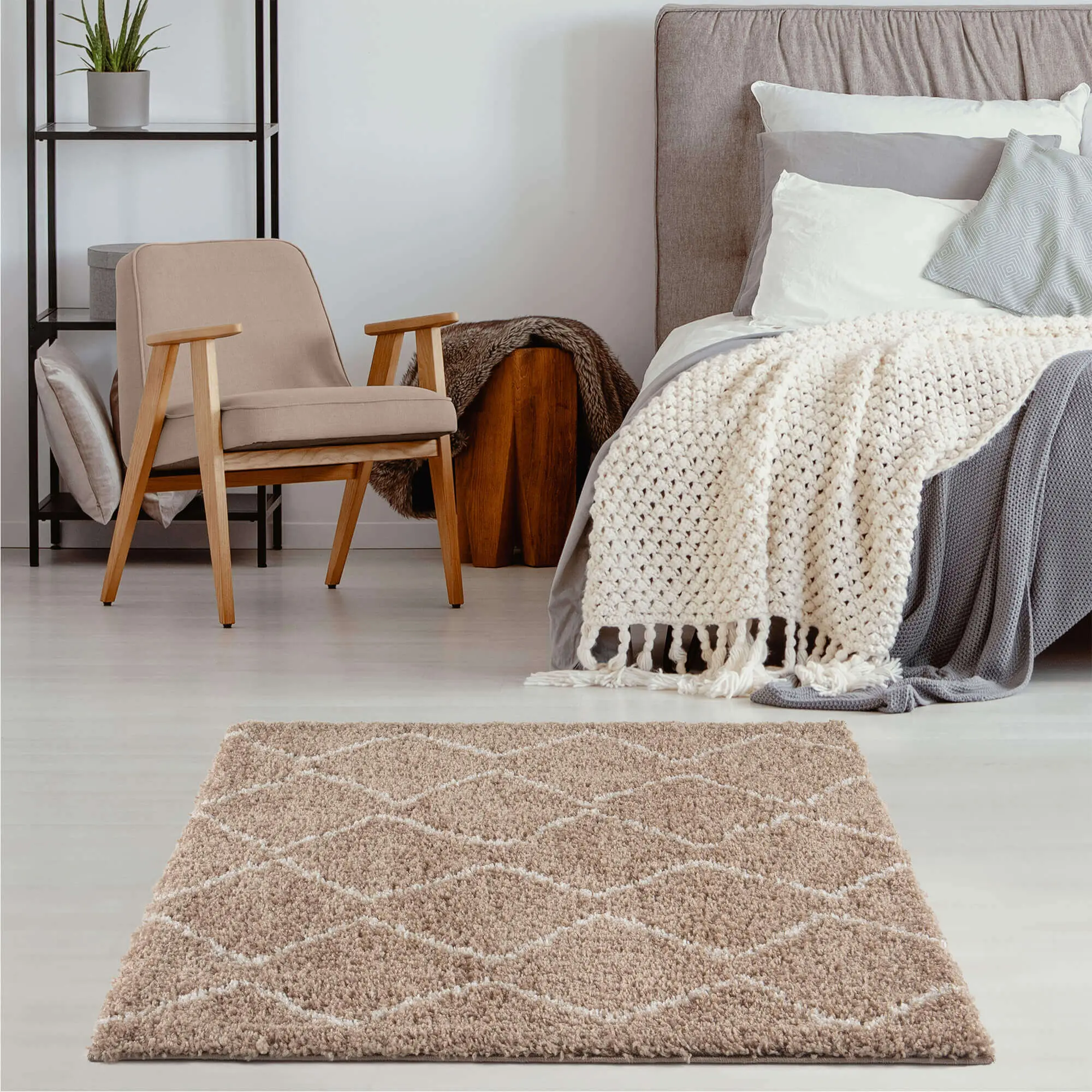 Moroccan Beige Shaggy Rug | 820 - Image 18