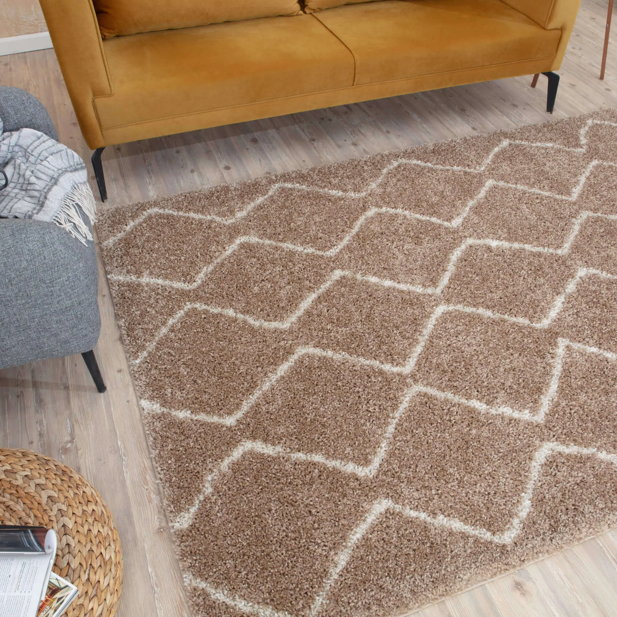 Moroccan Beige Shaggy Rug | 820 - Image 6