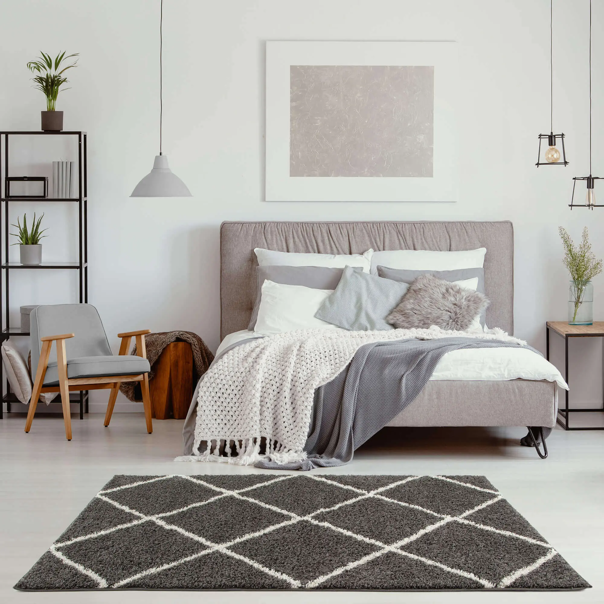 Moroccan Dark Grey Shaggy Rug | 540 - Image 6