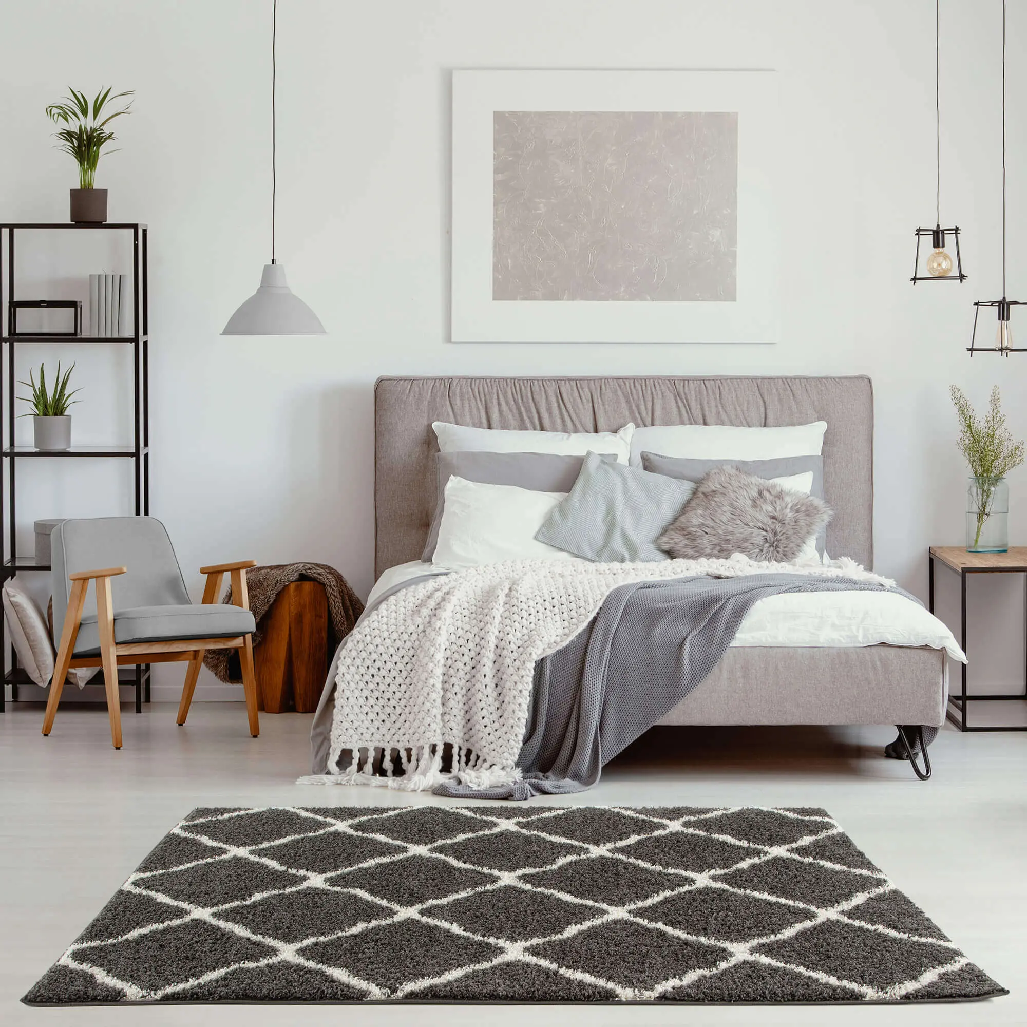 Moroccan Dark Grey Shaggy Rug | 740 - Image 11