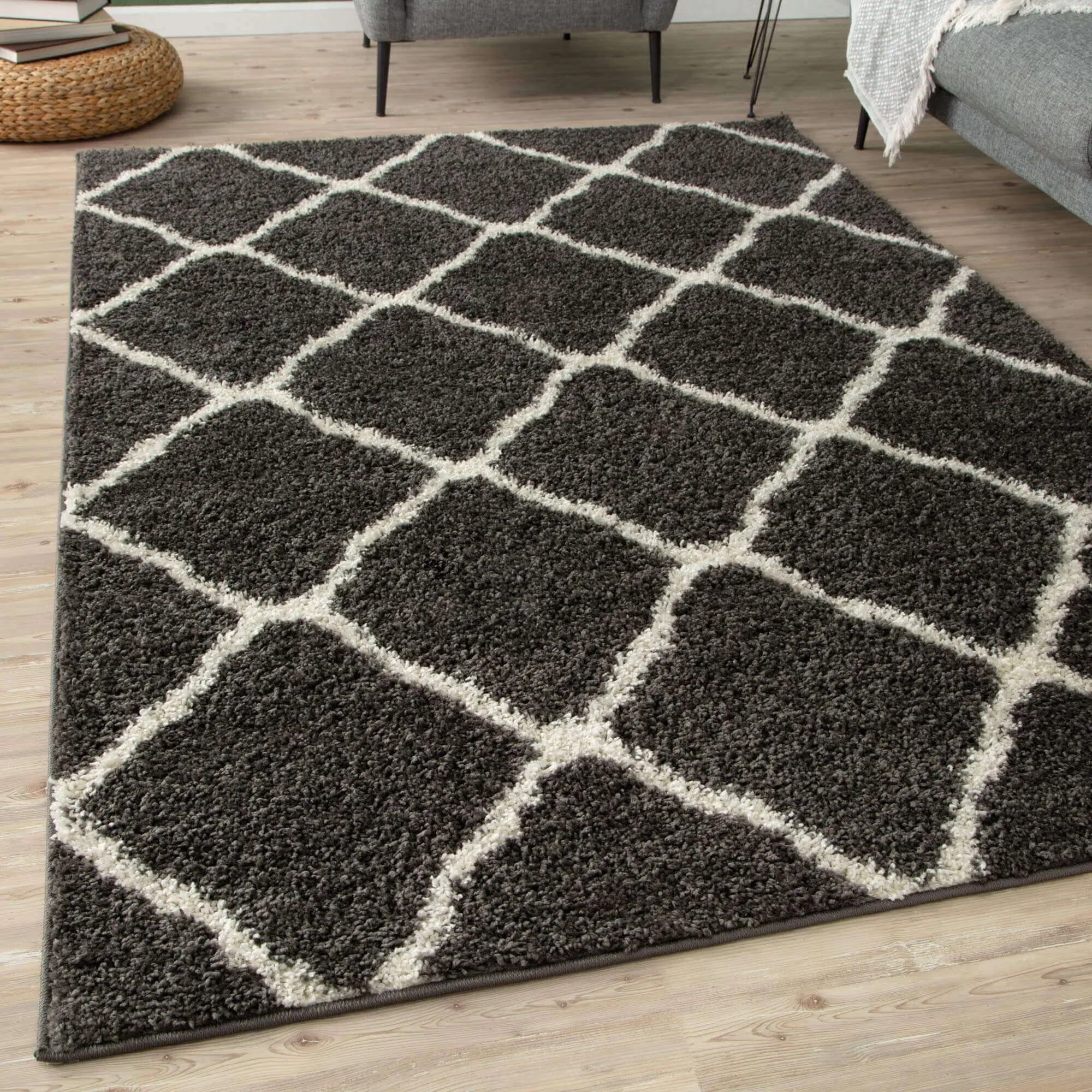 Moroccan Dark Grey Shaggy Rug | 740 - Image 7