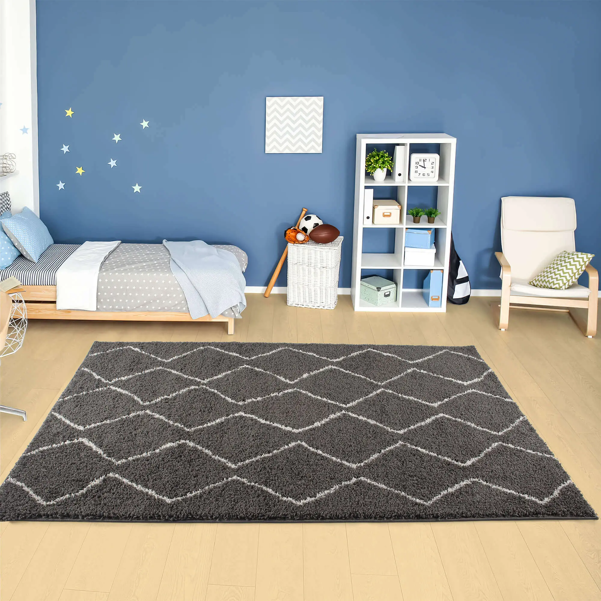 Moroccan Dark Grey Shaggy Rug | 840 - Image 9