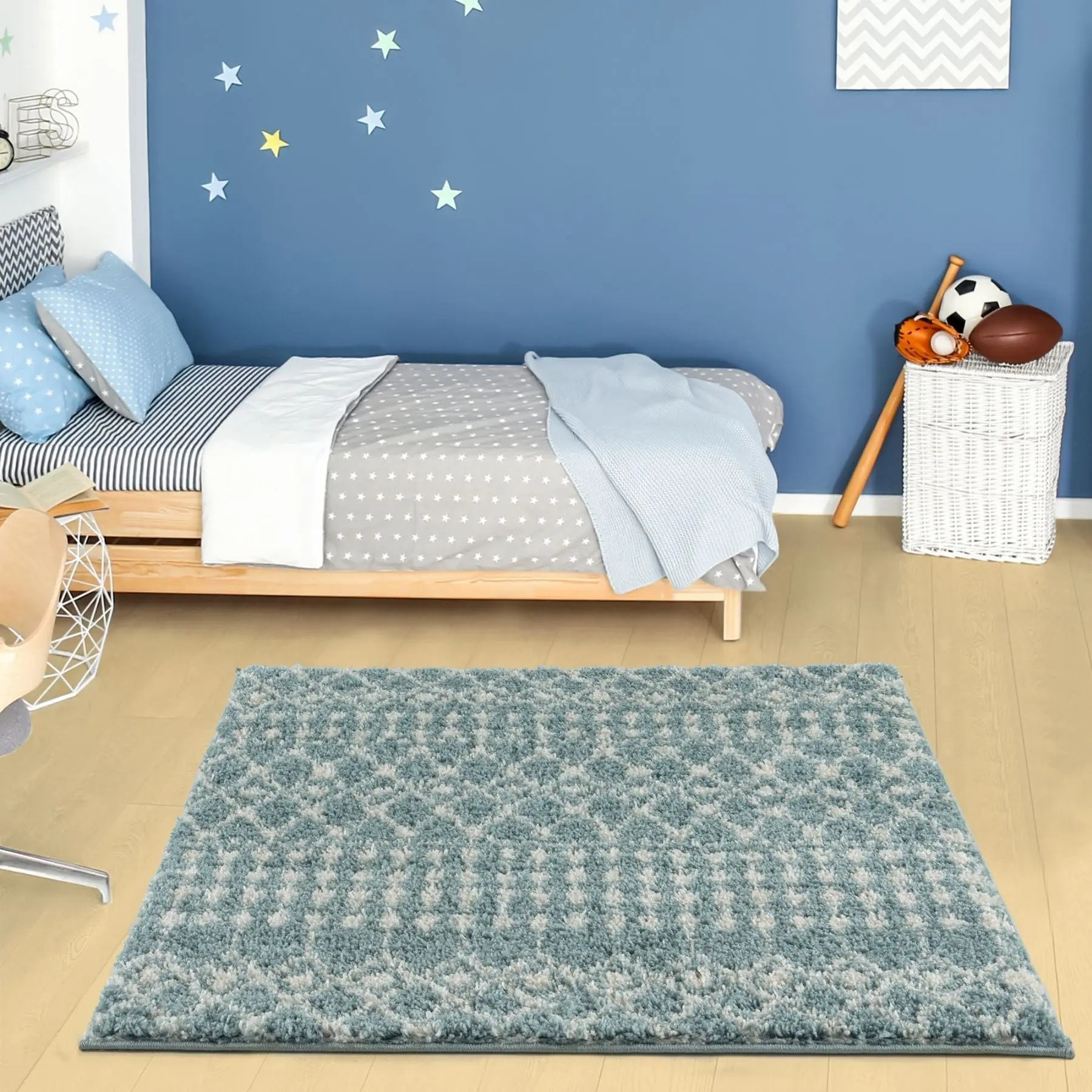 Moroccan Duck Egg Blue Shaggy Rug | 1050 - Image 13
