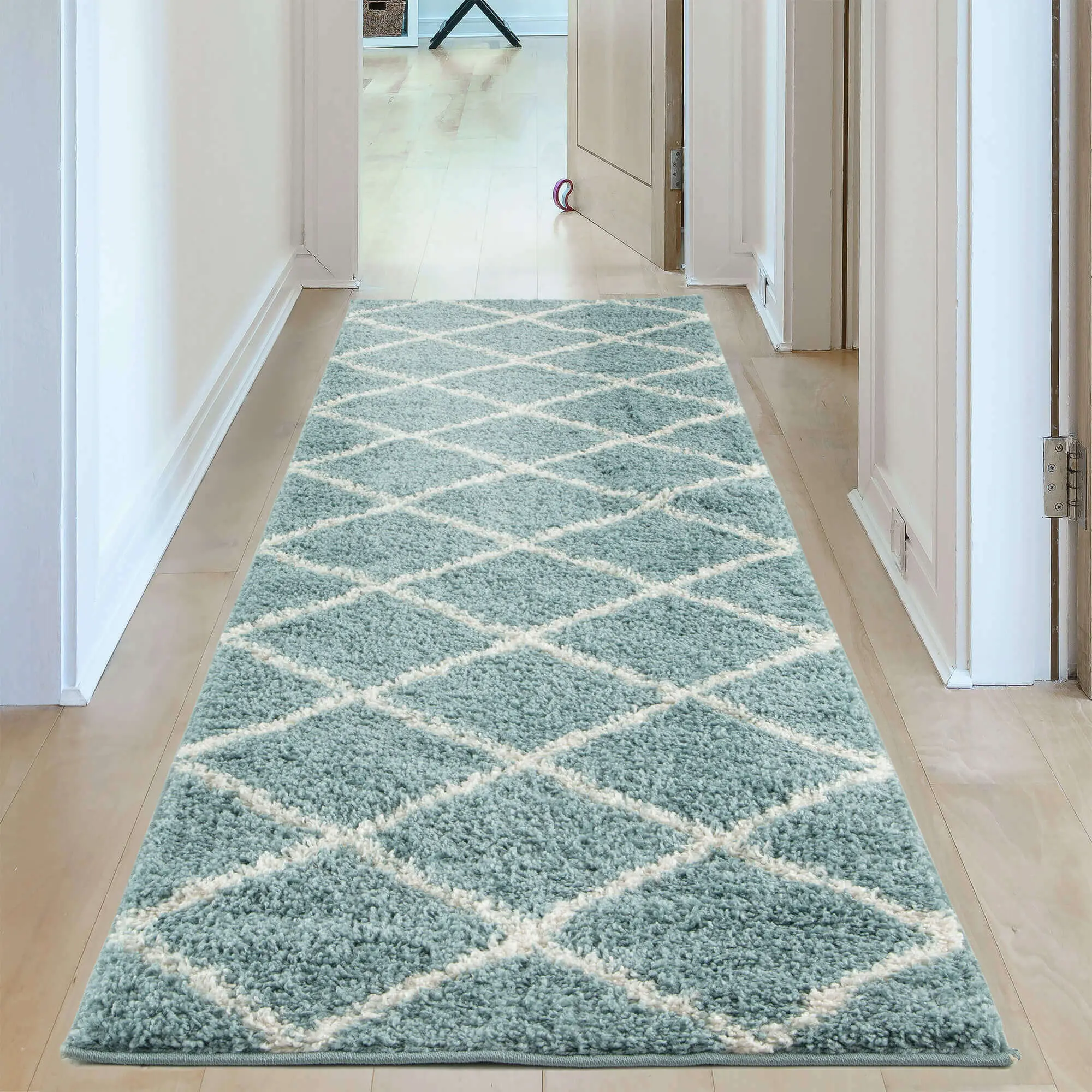 Moroccan Duck Egg Blue Shaggy Rug | 550 - Image 13