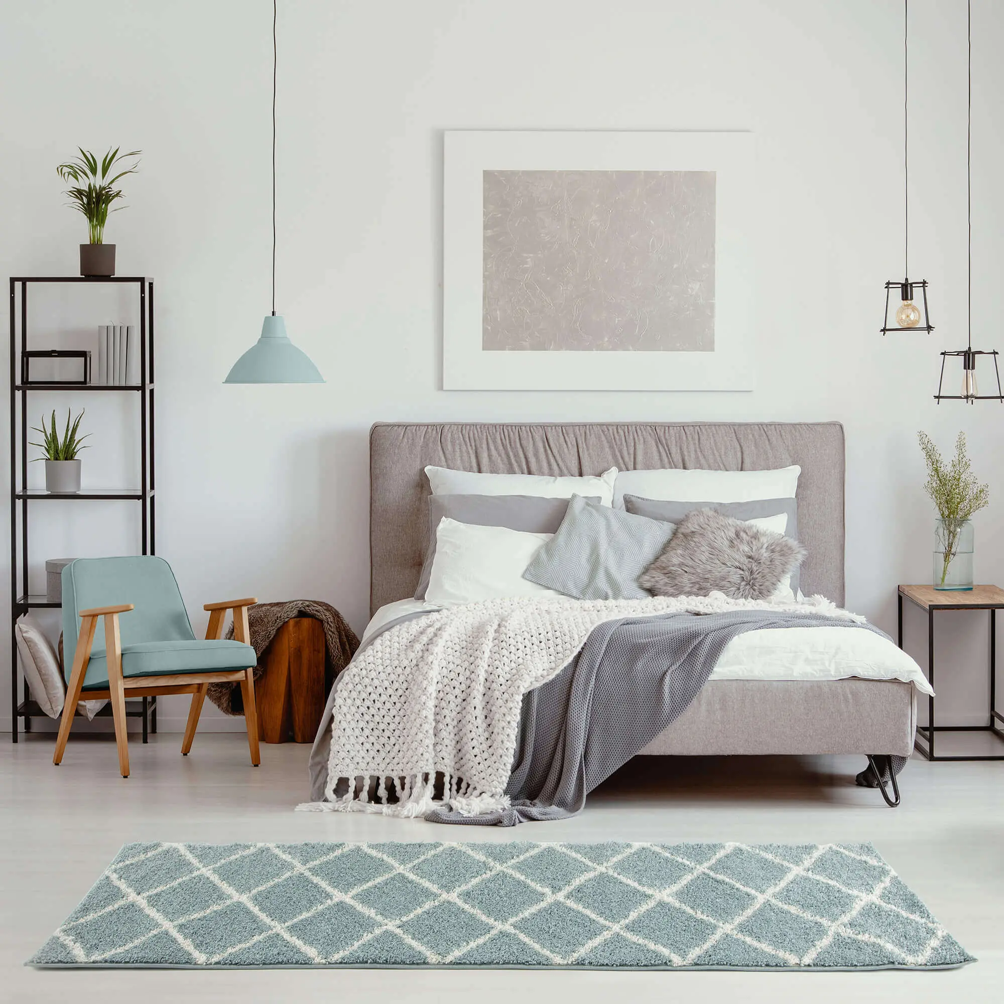 Moroccan Duck Egg Blue Shaggy Rug | 550 - Image 14