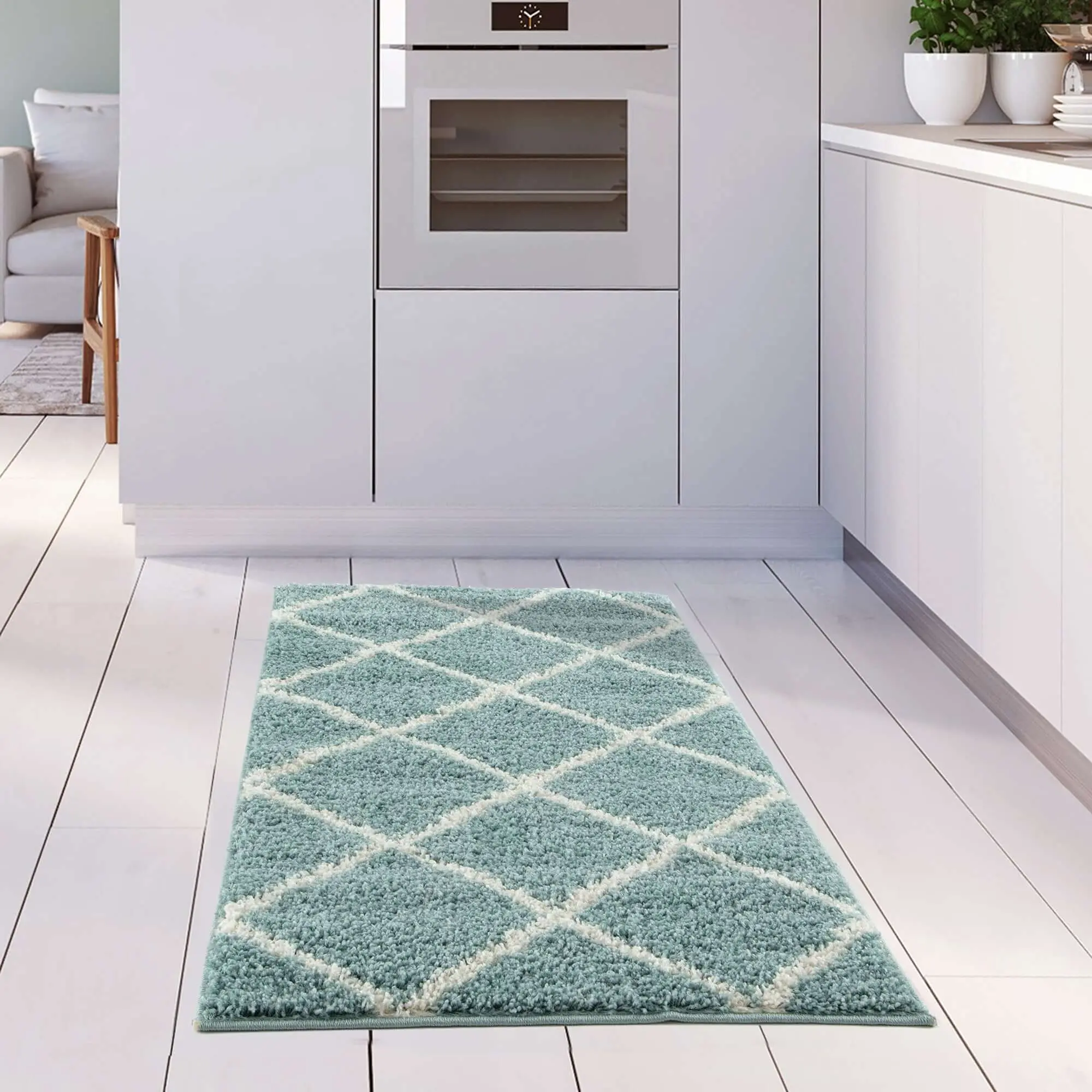 Moroccan Duck Egg Blue Shaggy Rug | 550 - Image 21