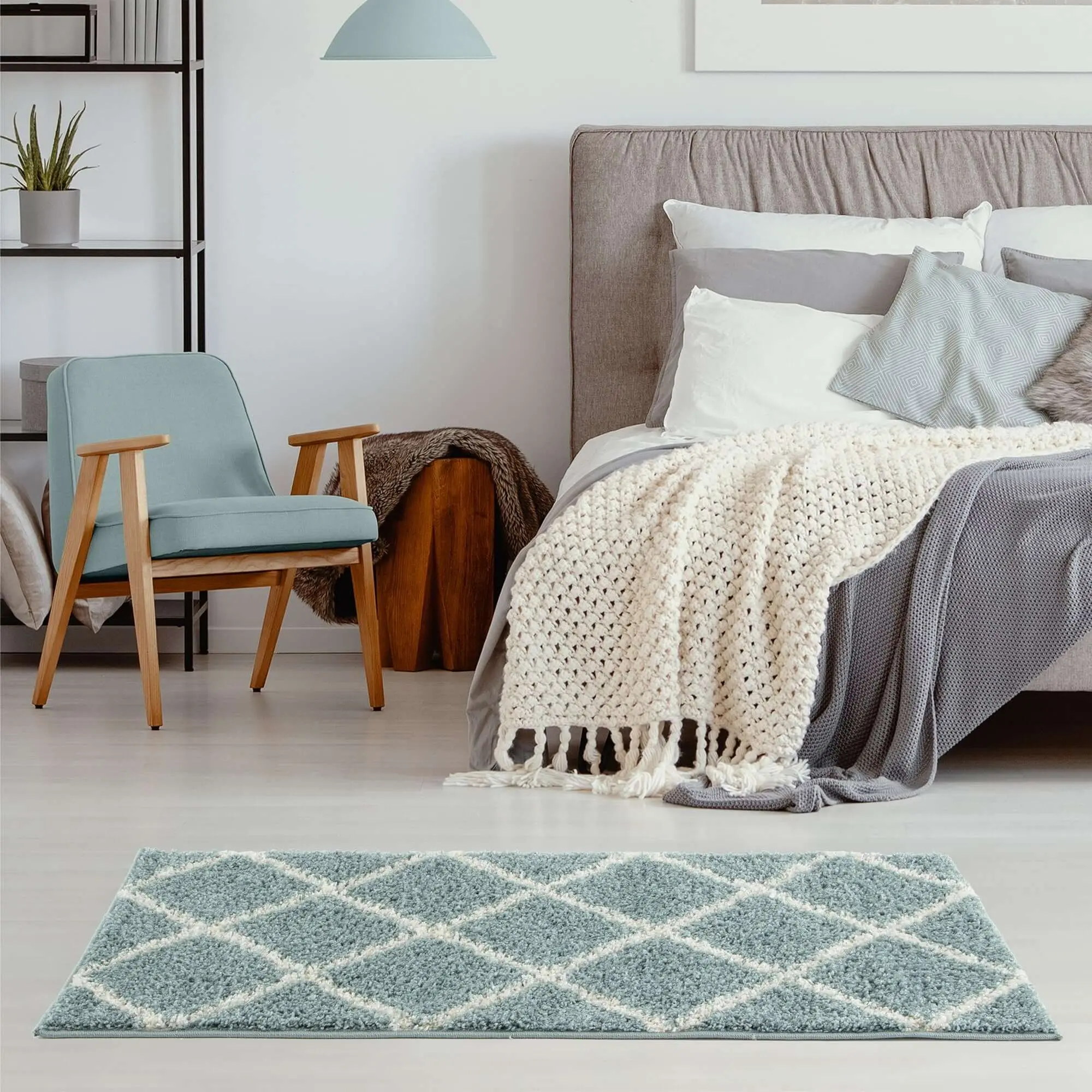 Moroccan Duck Egg Blue Shaggy Rug | 550 - Image 23