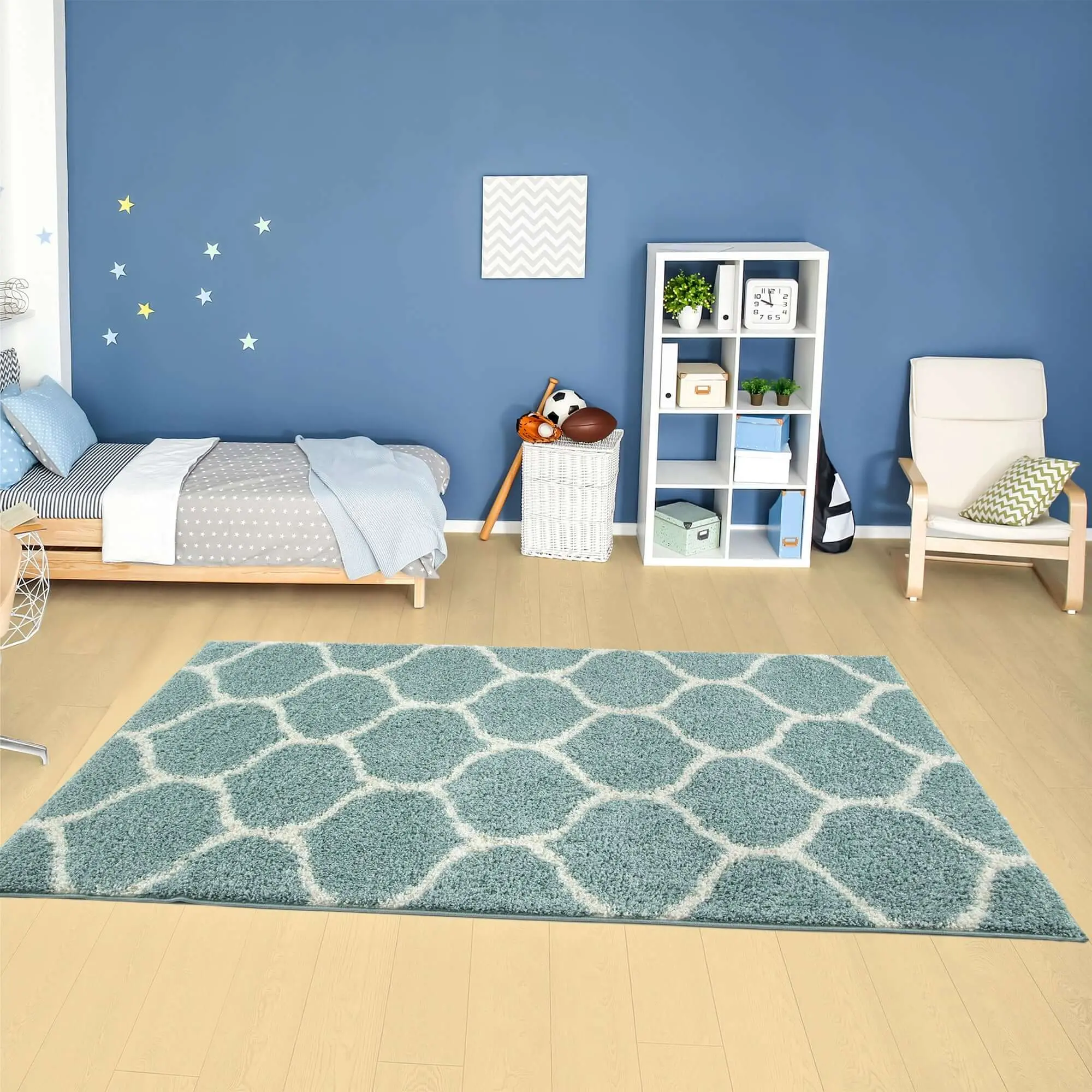 Moroccan Duck Egg Blue Shaggy Rug | 650 - Image 11