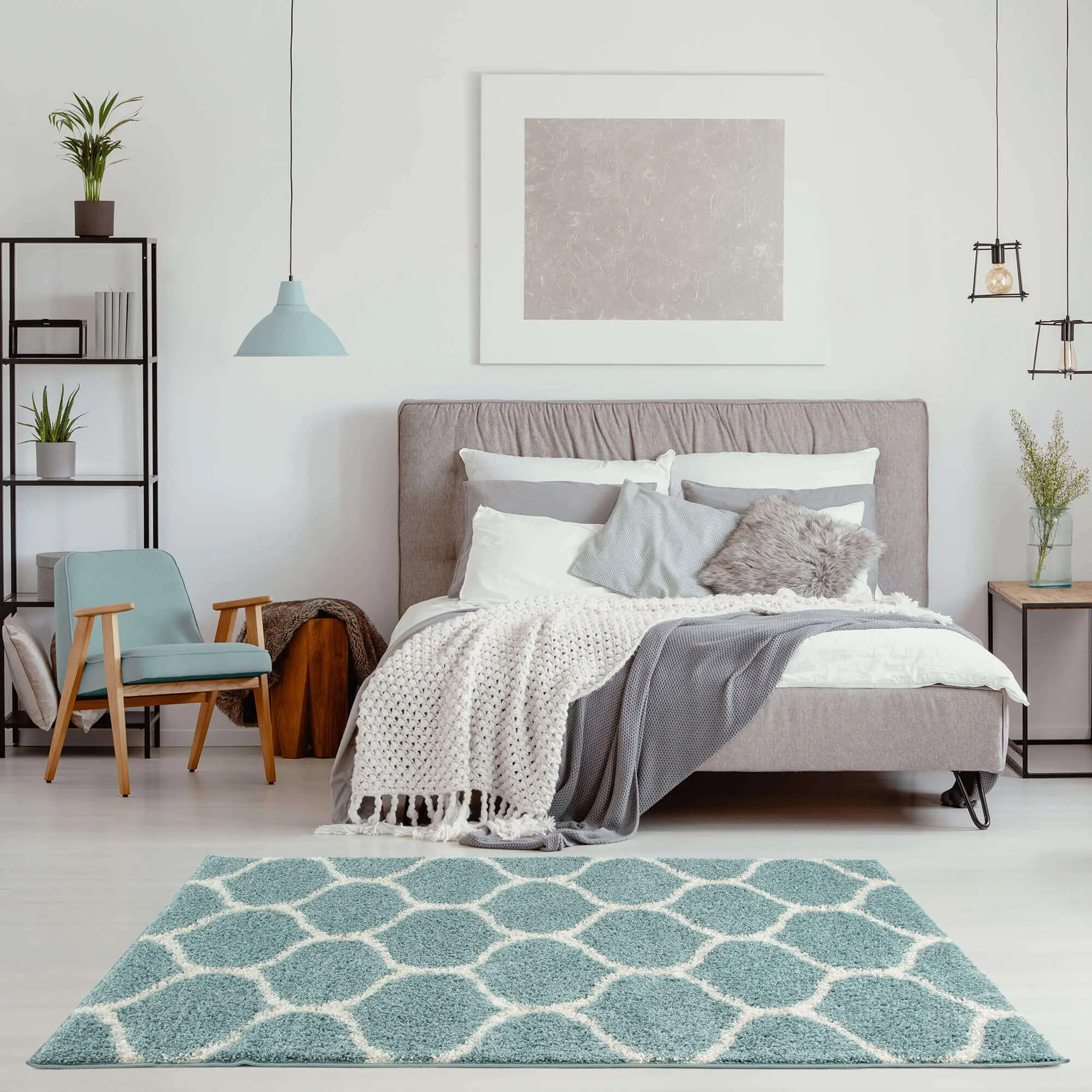 Moroccan Duck Egg Blue Shaggy Rug | 650 - Image 9