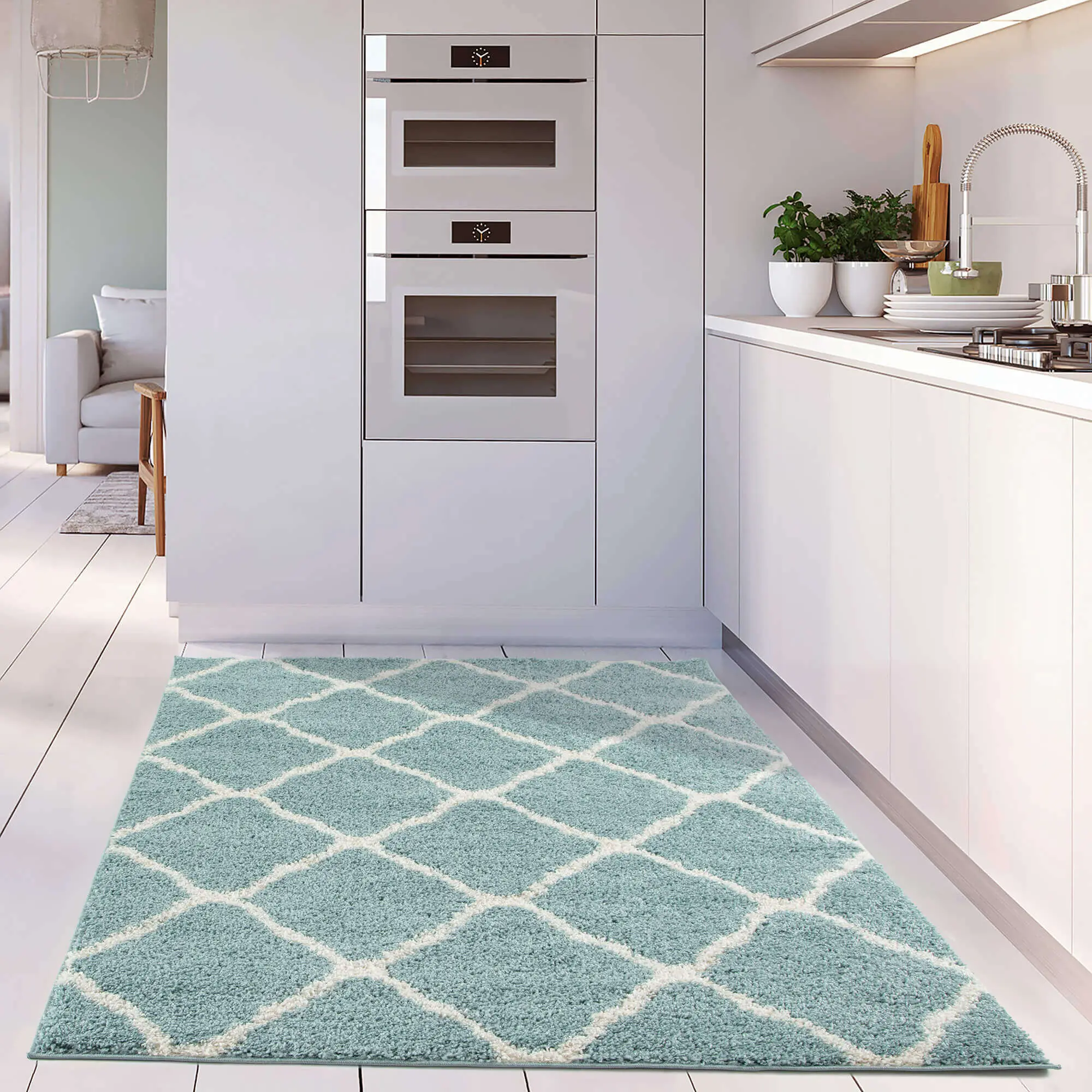 Moroccan Duck Egg Blue Shaggy Rug | 750 - Image 11