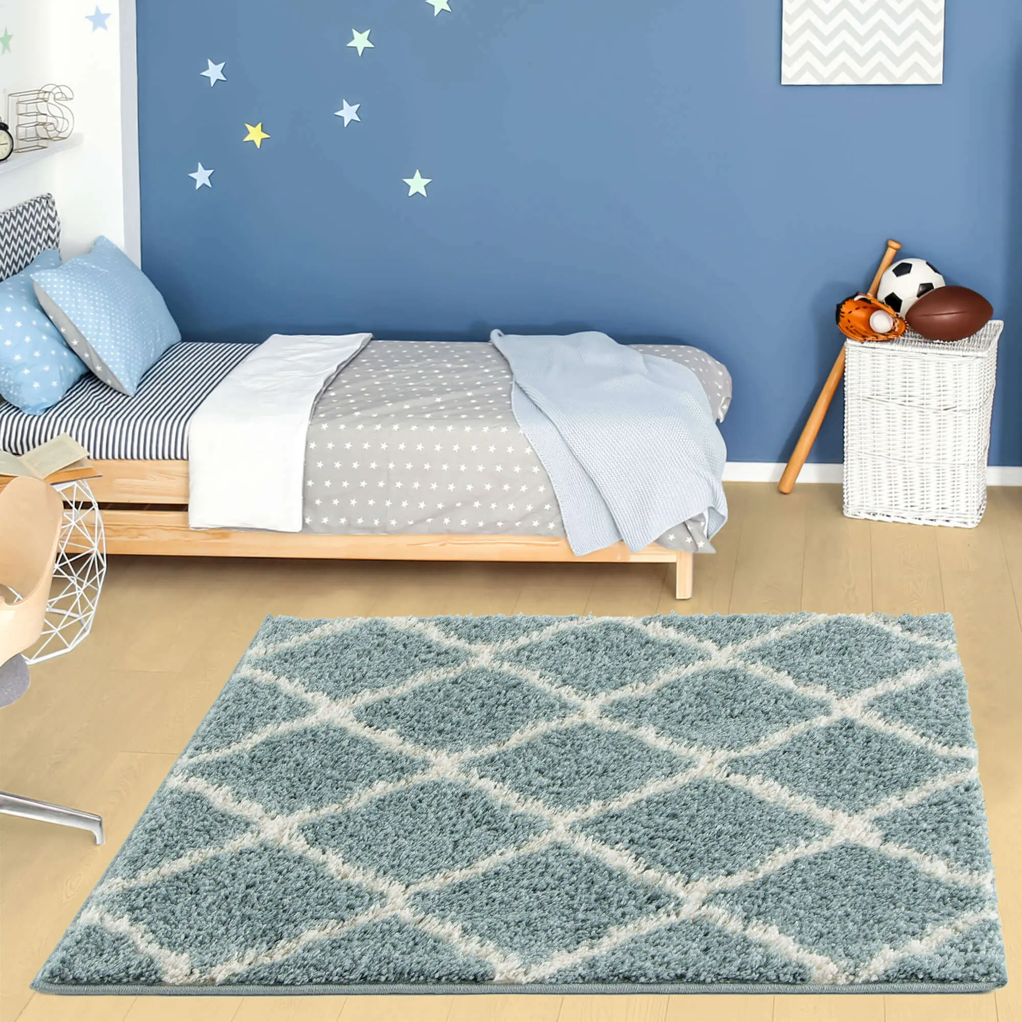 Moroccan Duck Egg Blue Shaggy Rug | 750 - Image 13