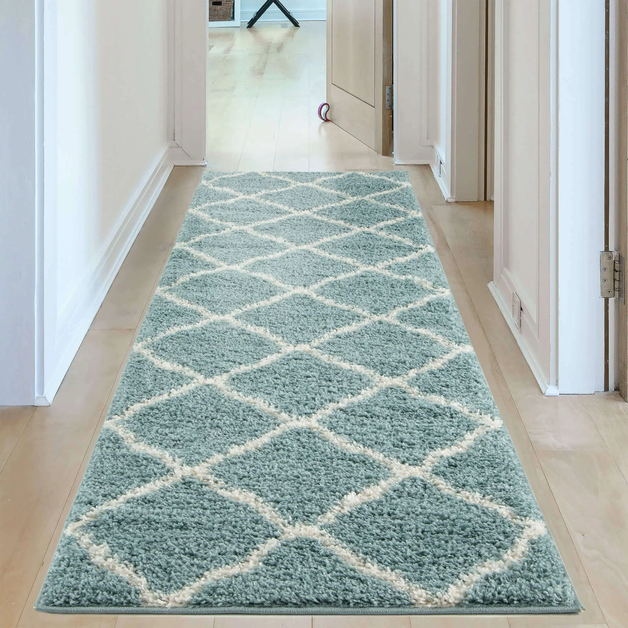 Moroccan Duck Egg Blue Shaggy Rug | 750 - Image 17