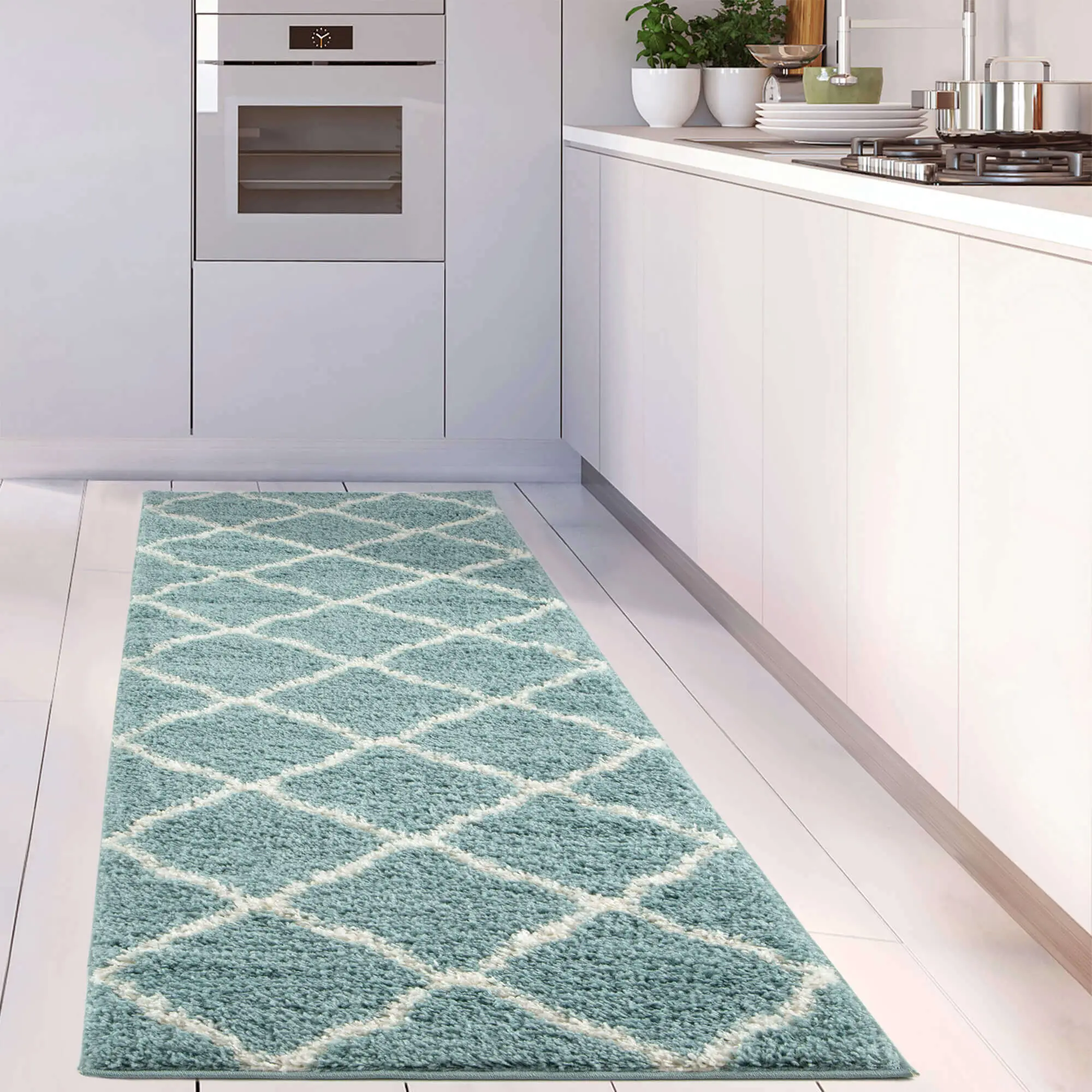 Moroccan Duck Egg Blue Shaggy Rug | 750 - Image 18