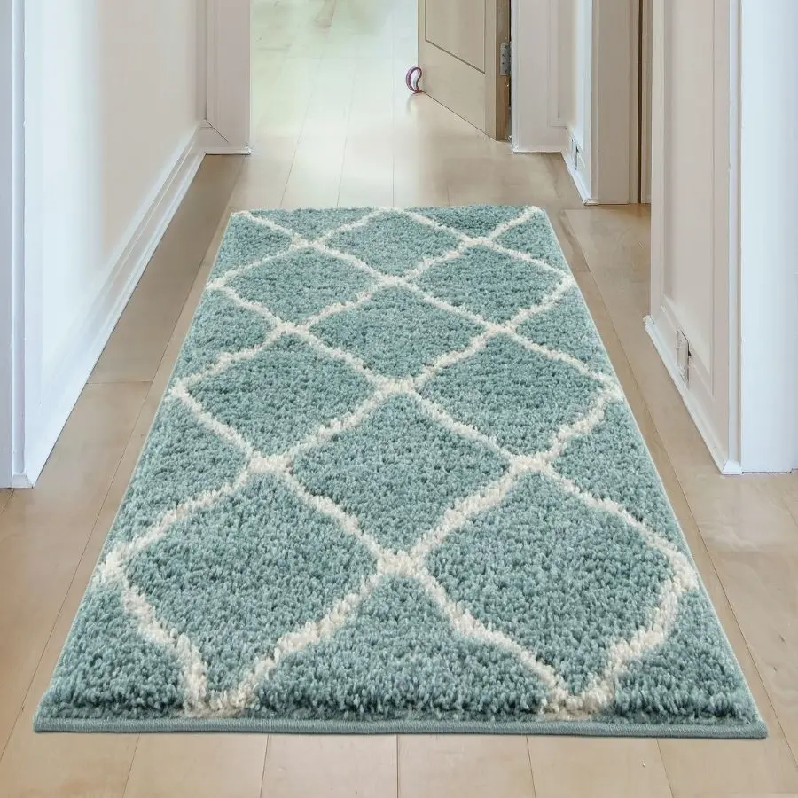 Moroccan Duck Egg Blue Shaggy Rug | 750 - Image 25