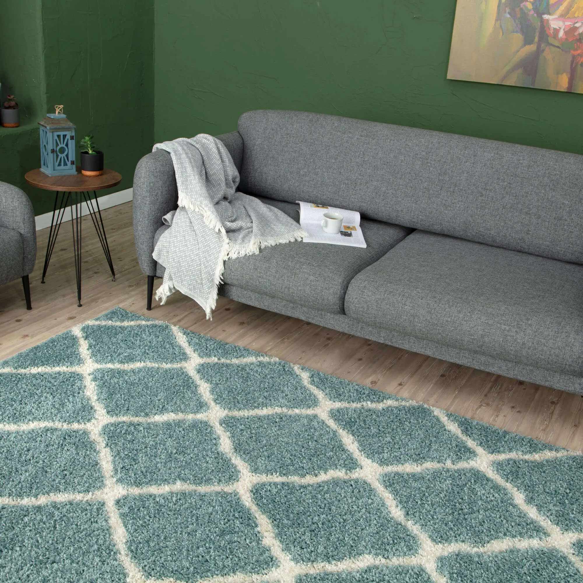 Moroccan Duck Egg Blue Shaggy Rug | 750 - Image 9