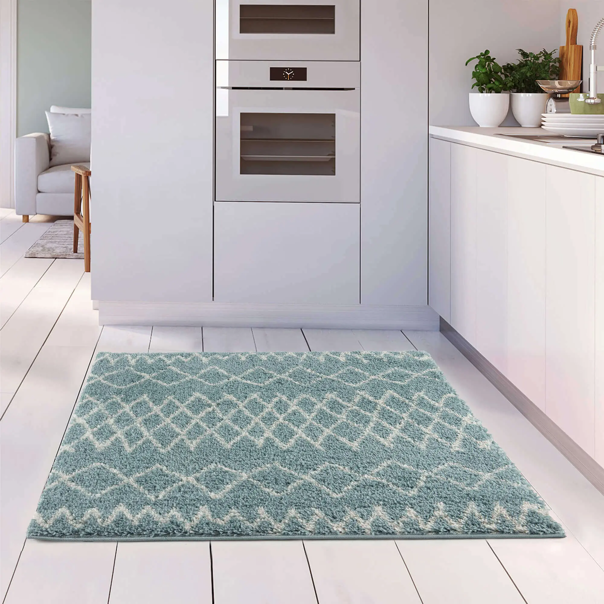 Moroccan Duck Egg Blue Shaggy Rug | 950 - Image 20