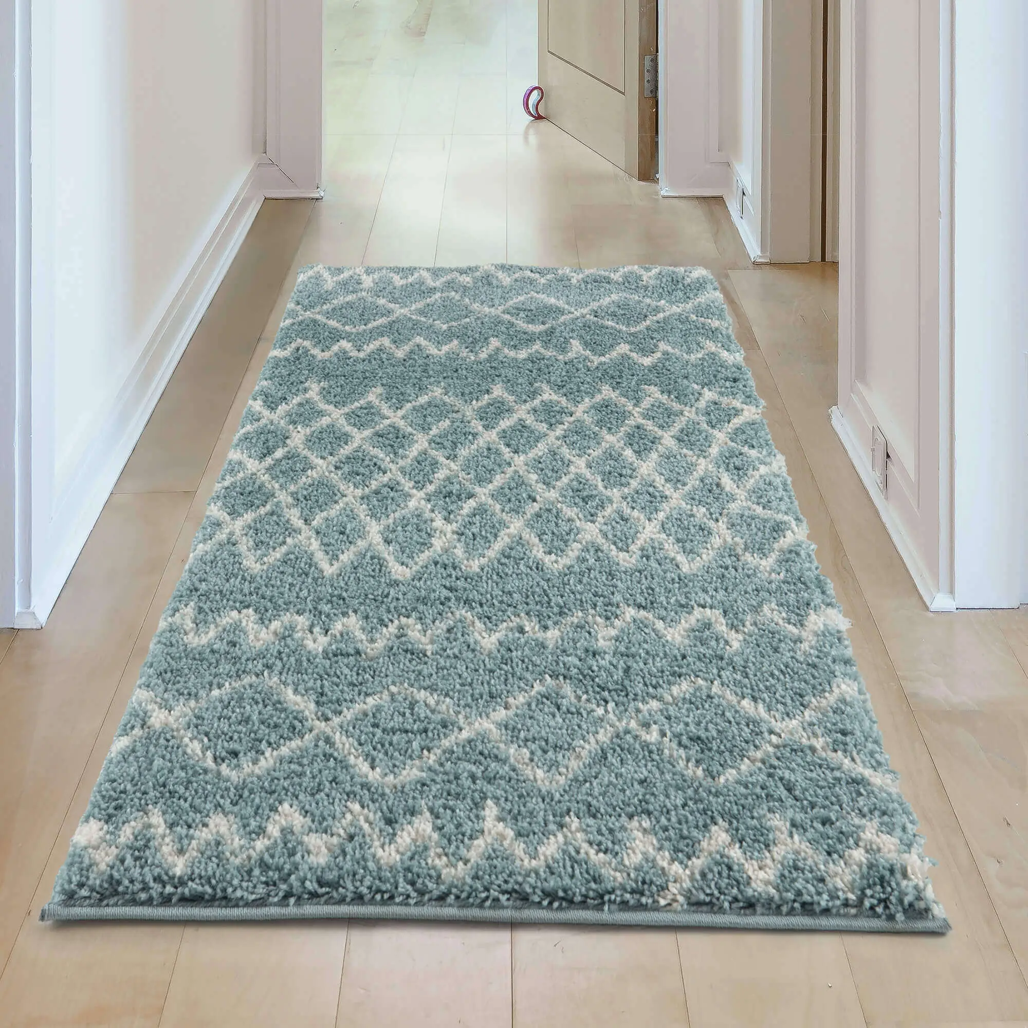 Moroccan Duck Egg Blue Shaggy Rug | 950 - Image 24