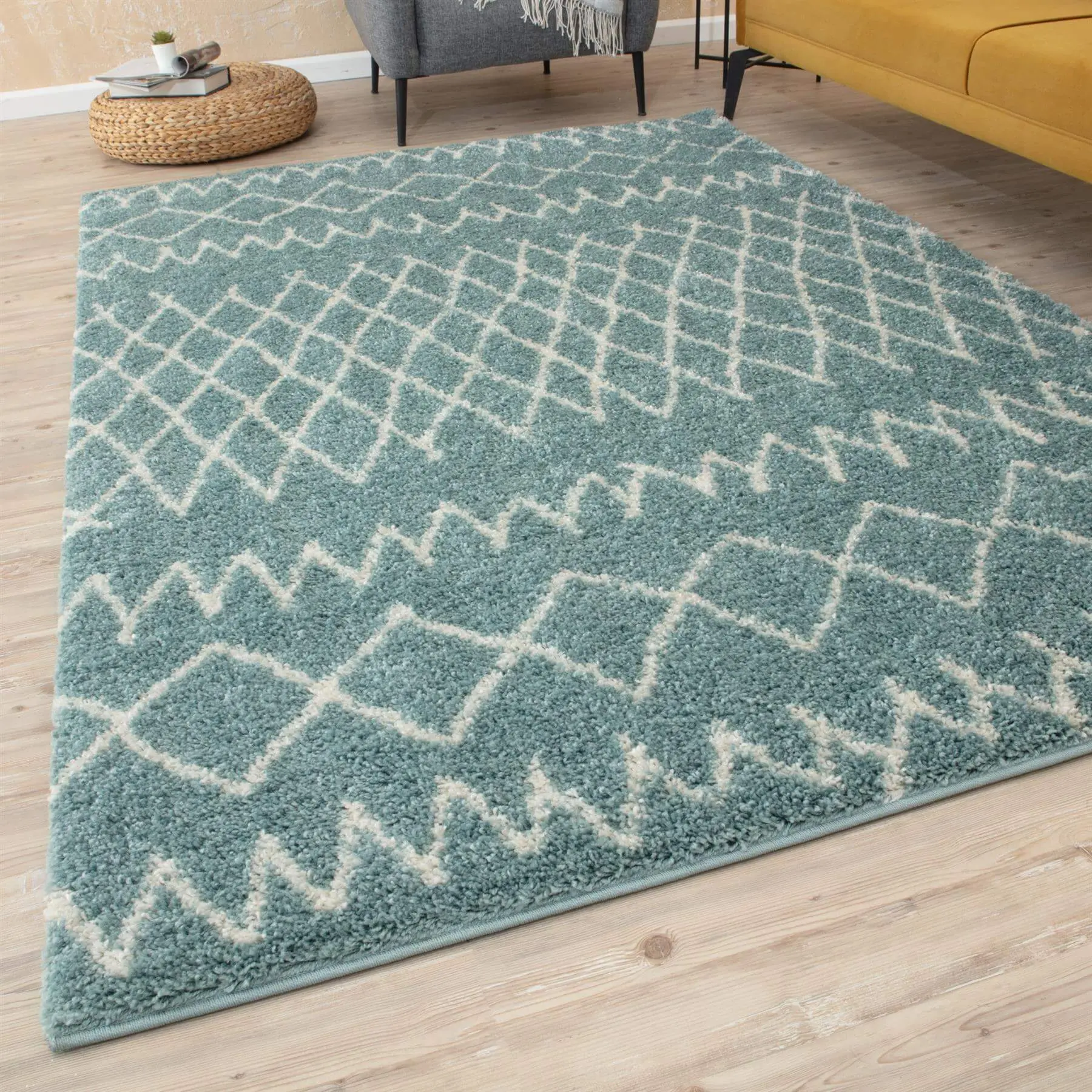 Moroccan Duck Egg Blue Shaggy Rug | 950 - Image 6