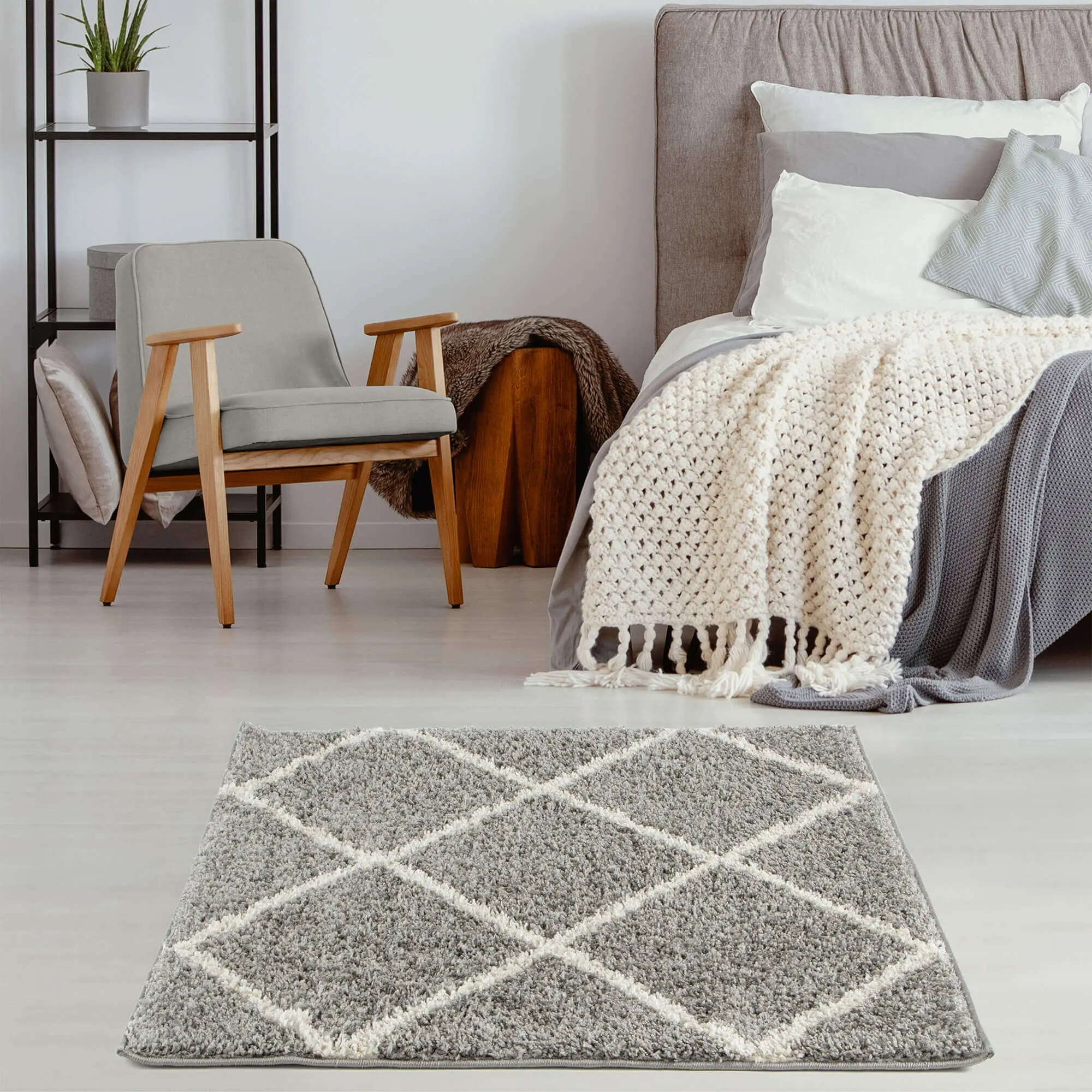 Moroccan Grey Shaggy Rug | 510 - Image 15