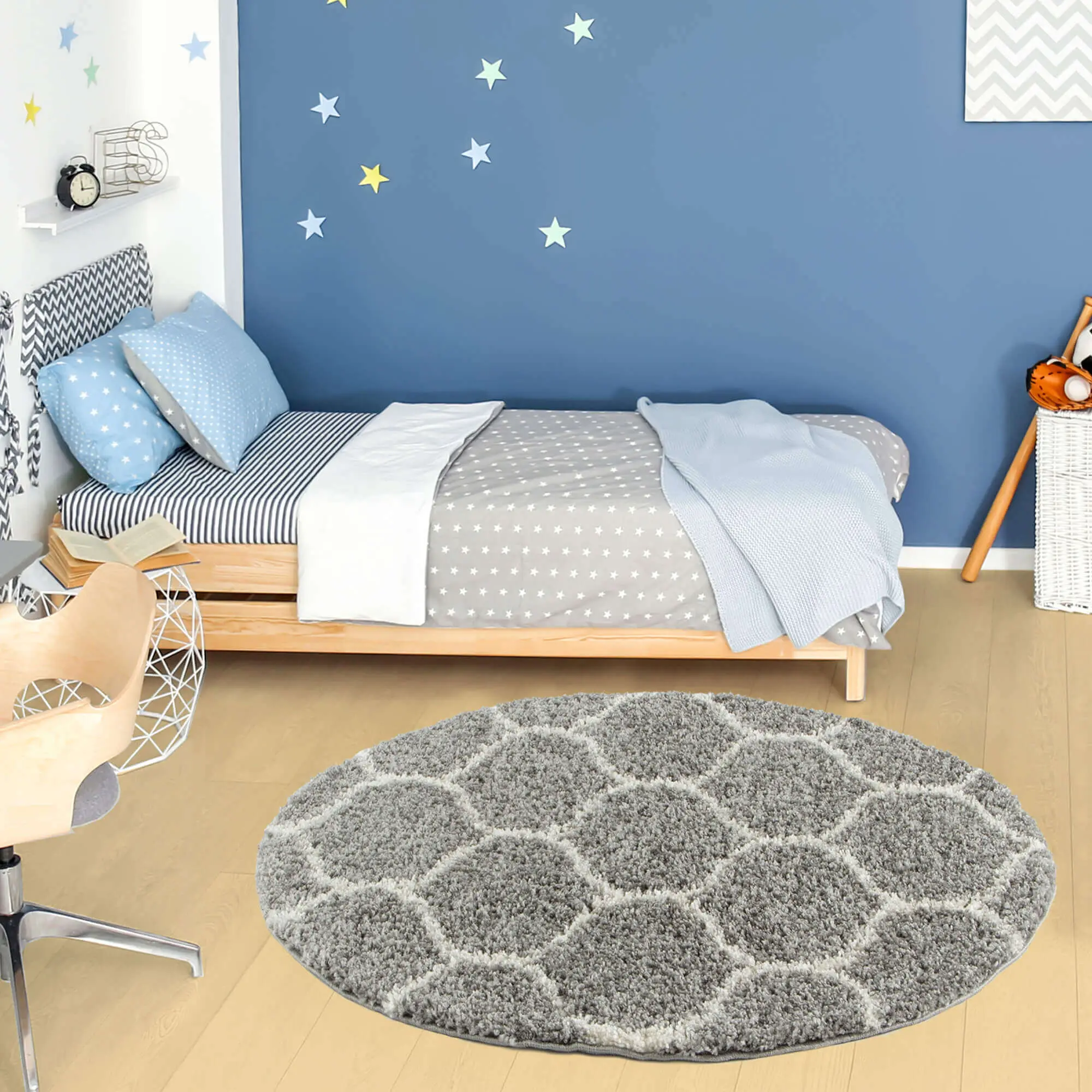 Moroccan Grey Shaggy Rug | 610 - Image 26