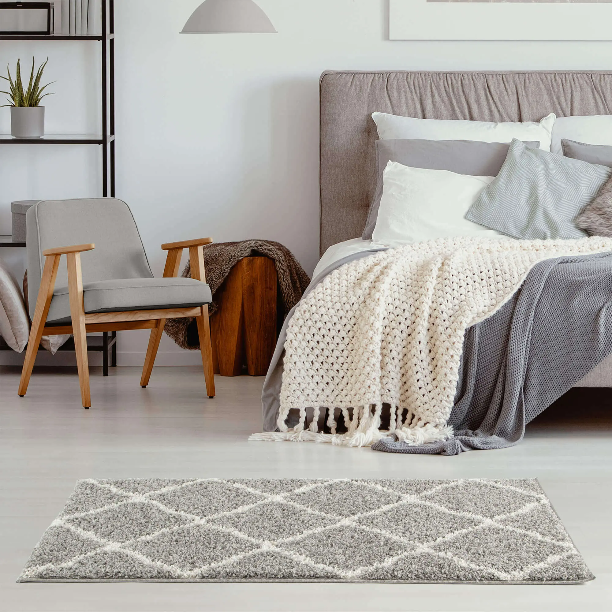 Moroccan Grey Shaggy Rug | 710 - Image 12
