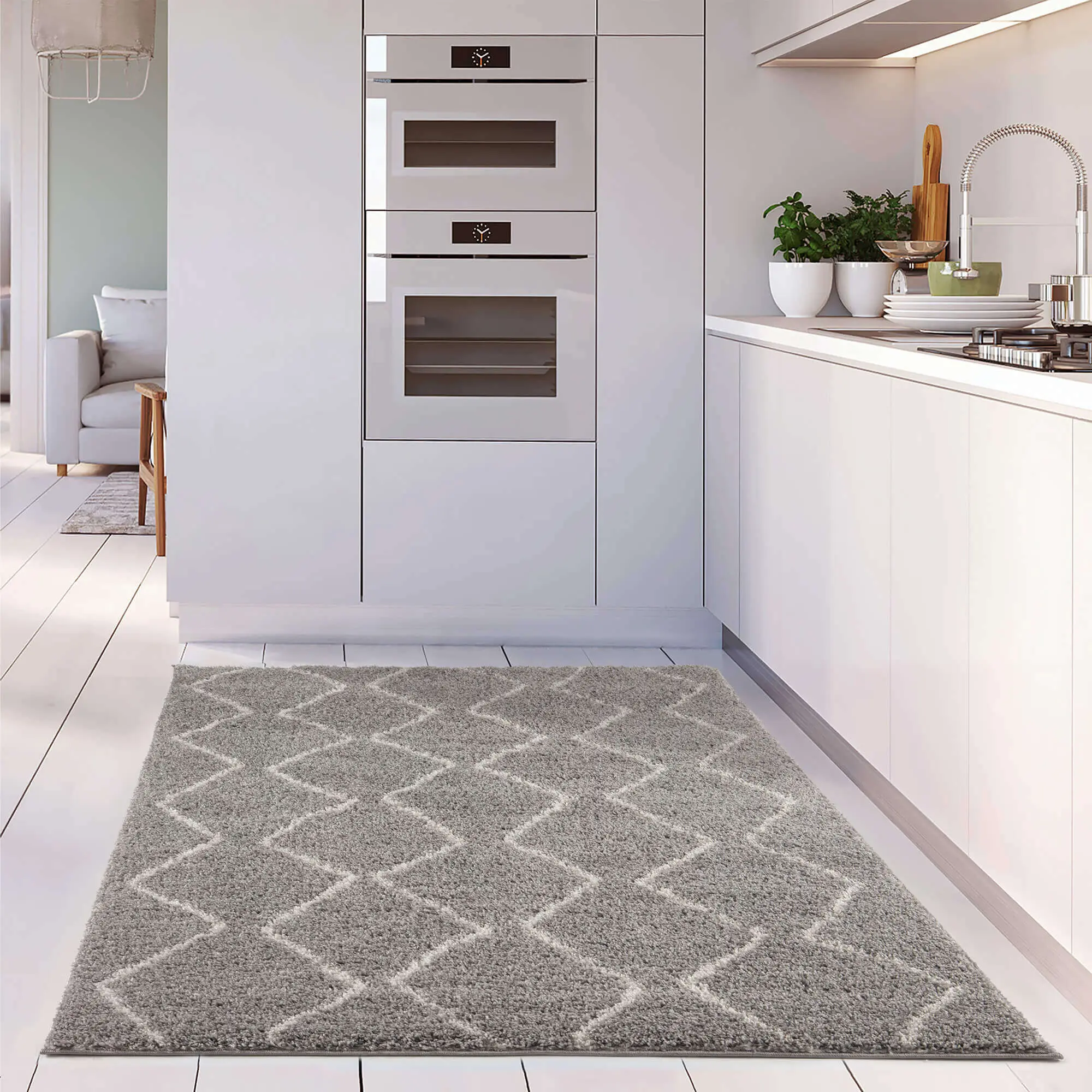 Moroccan Grey Shaggy Rug | 810 - Image 11