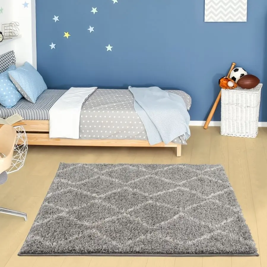 Moroccan Grey Shaggy Rug | 810 - Image 17