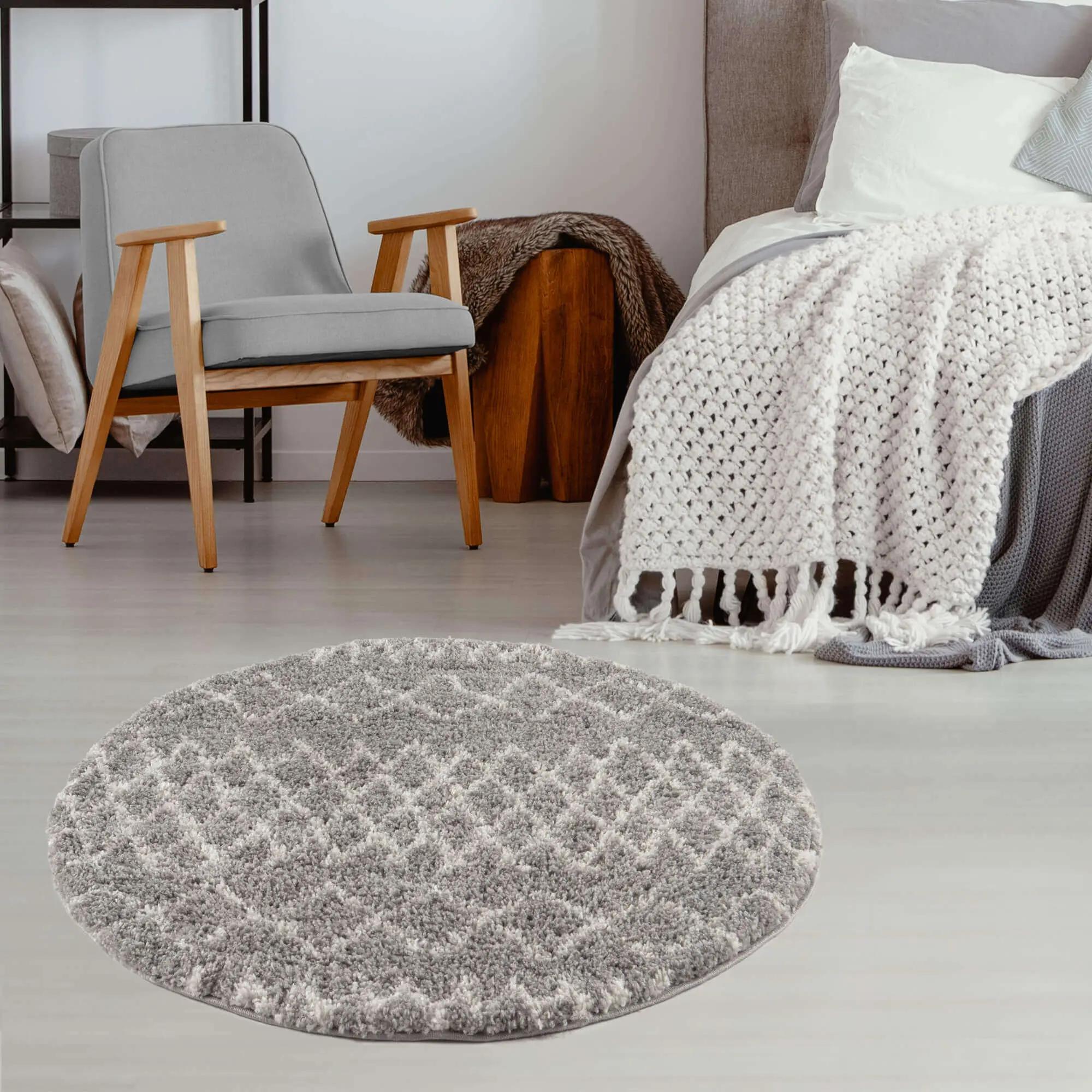 Moroccan Grey Shaggy Rug | 910 - Image 13