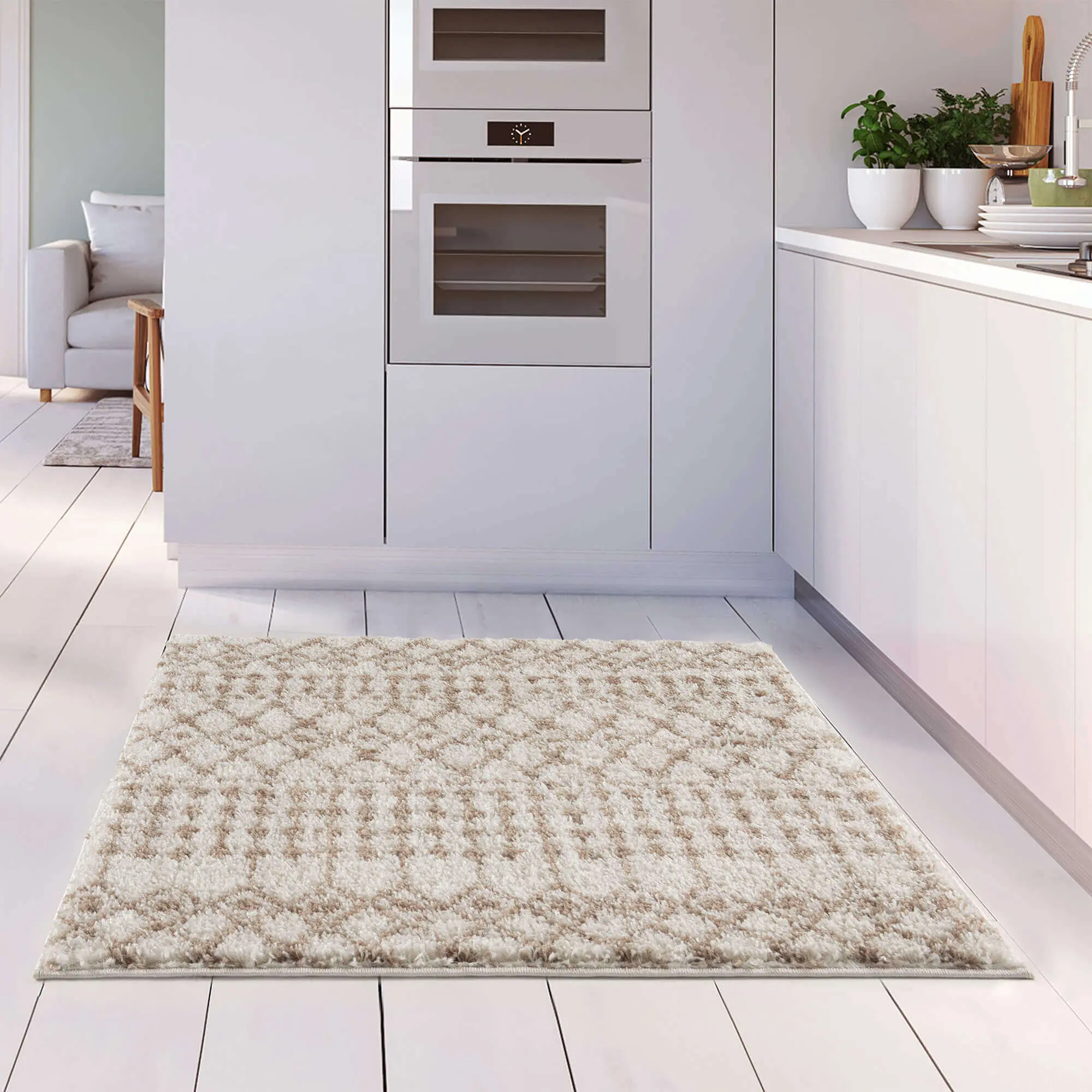Moroccan Ivory Beige Shaggy Rug | 1030 - Image 19