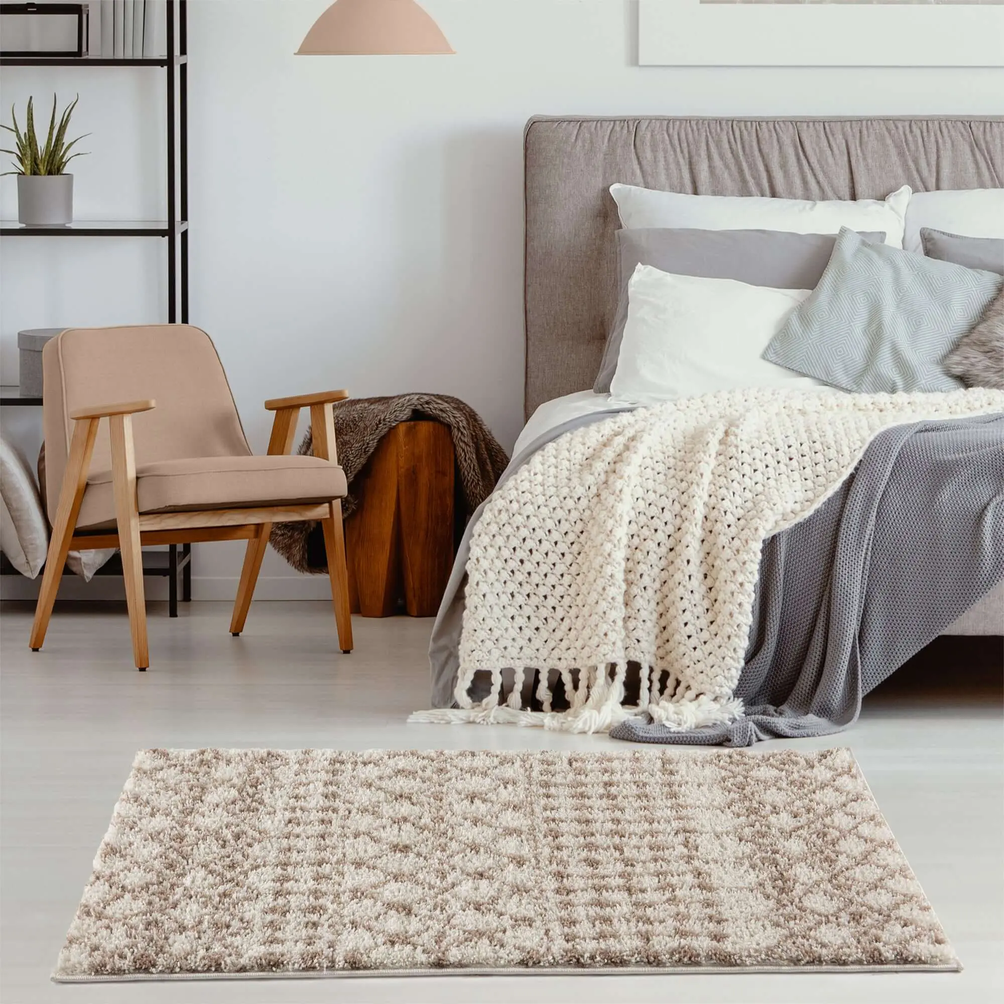 Moroccan Ivory Beige Shaggy Rug | 1030 - Image 26