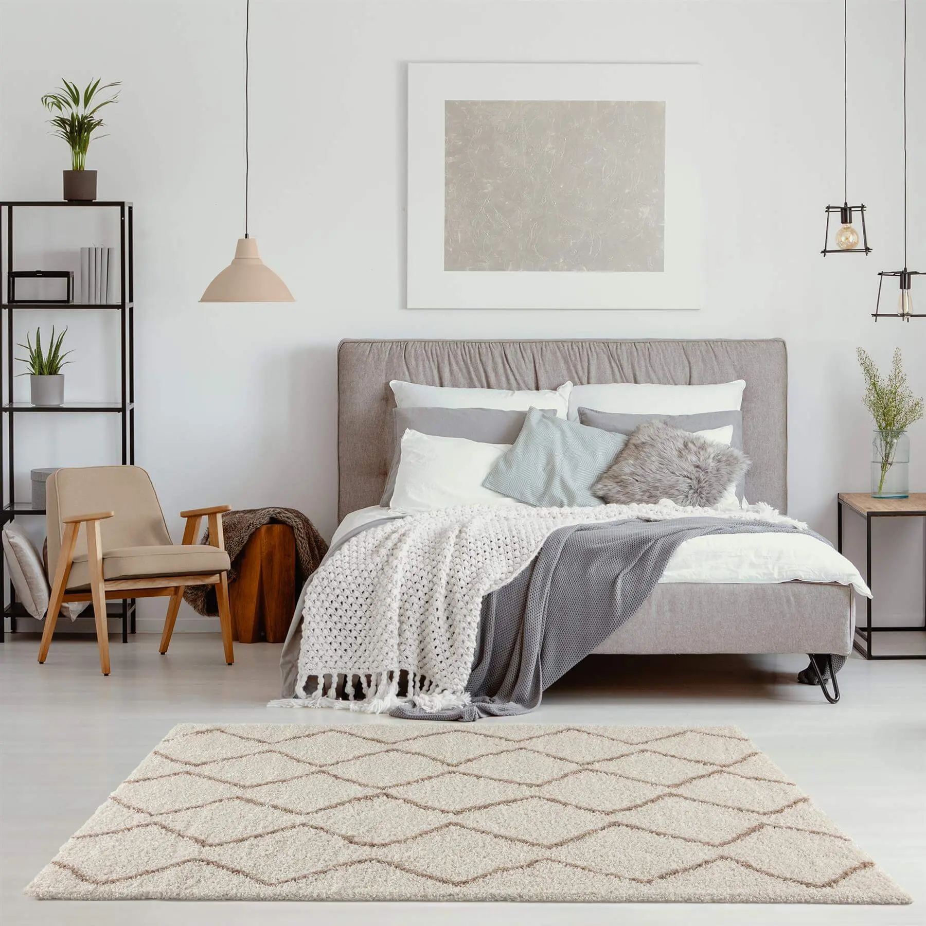 Moroccan Ivory Beige Shaggy Rug | 830 - Image 8