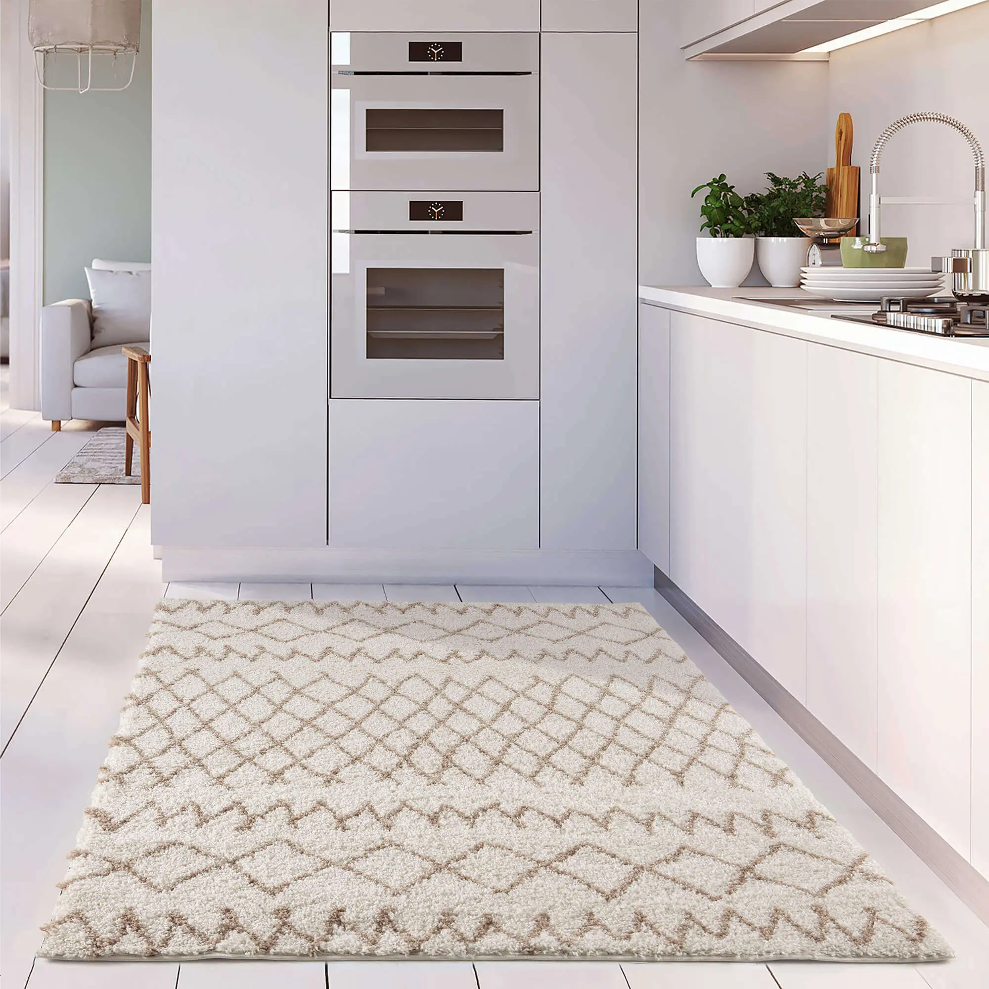 Moroccan Ivory Beige Shaggy Rug | 930 - Image 11
