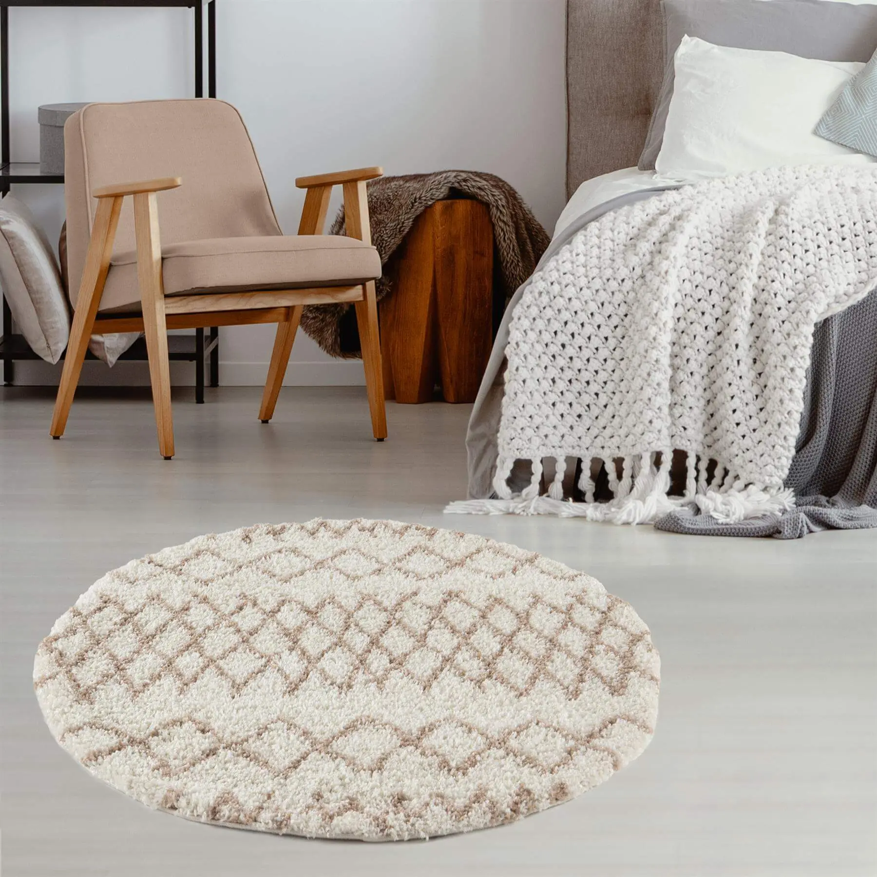 Moroccan Ivory Beige Shaggy Rug | 930 - Image 13