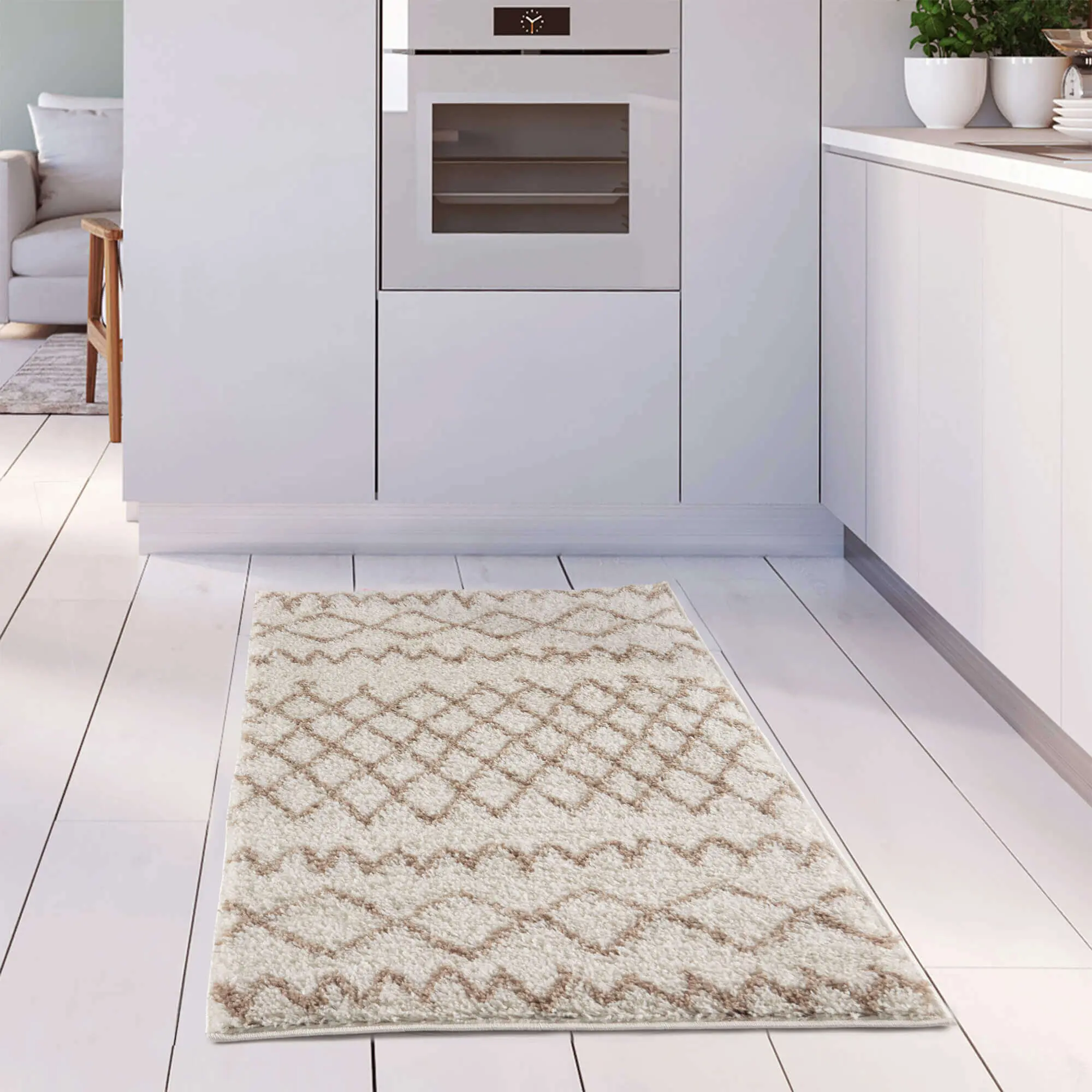 Moroccan Ivory Beige Shaggy Rug | 930 - Image 22