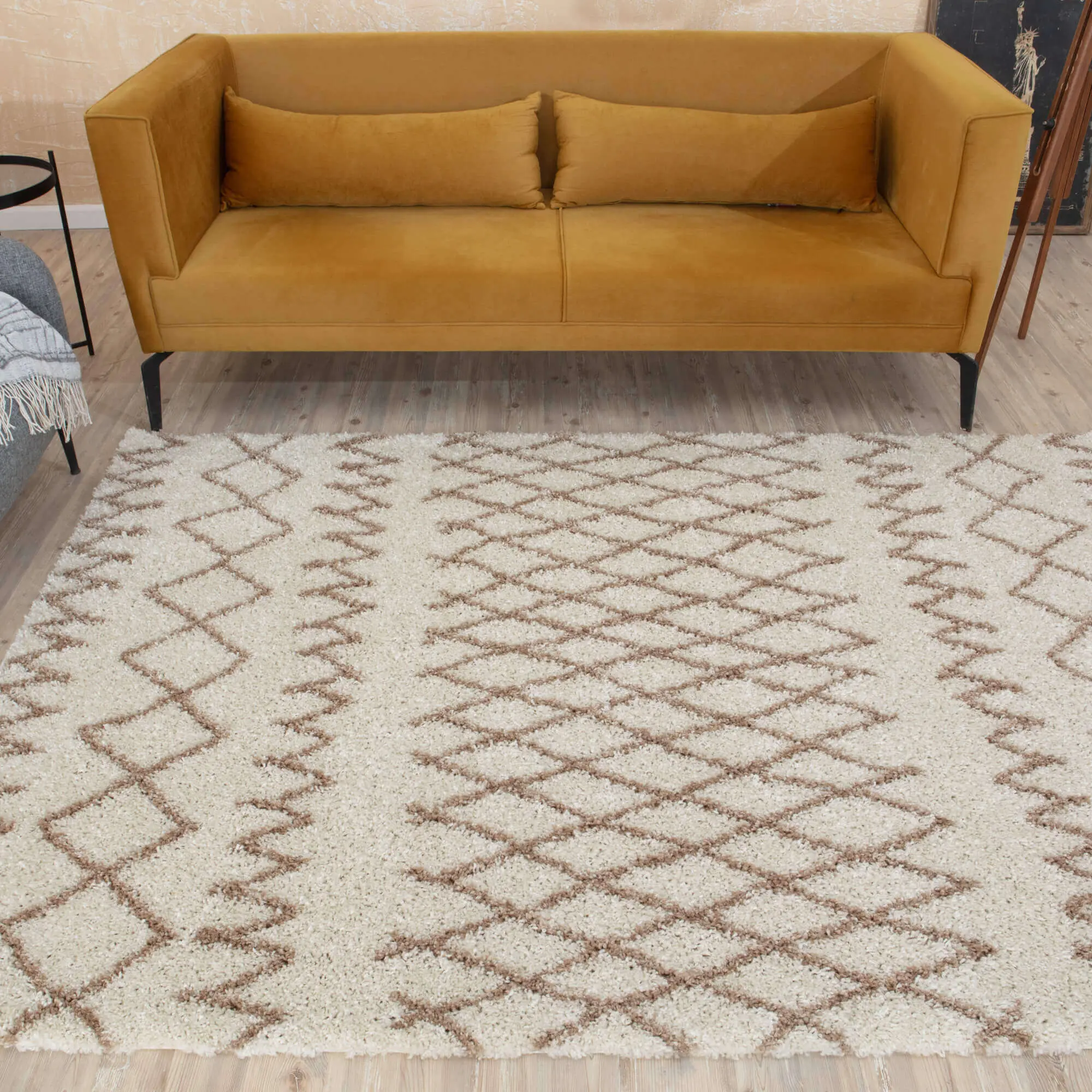Moroccan Ivory Beige Shaggy Rug | 930 - Image 7