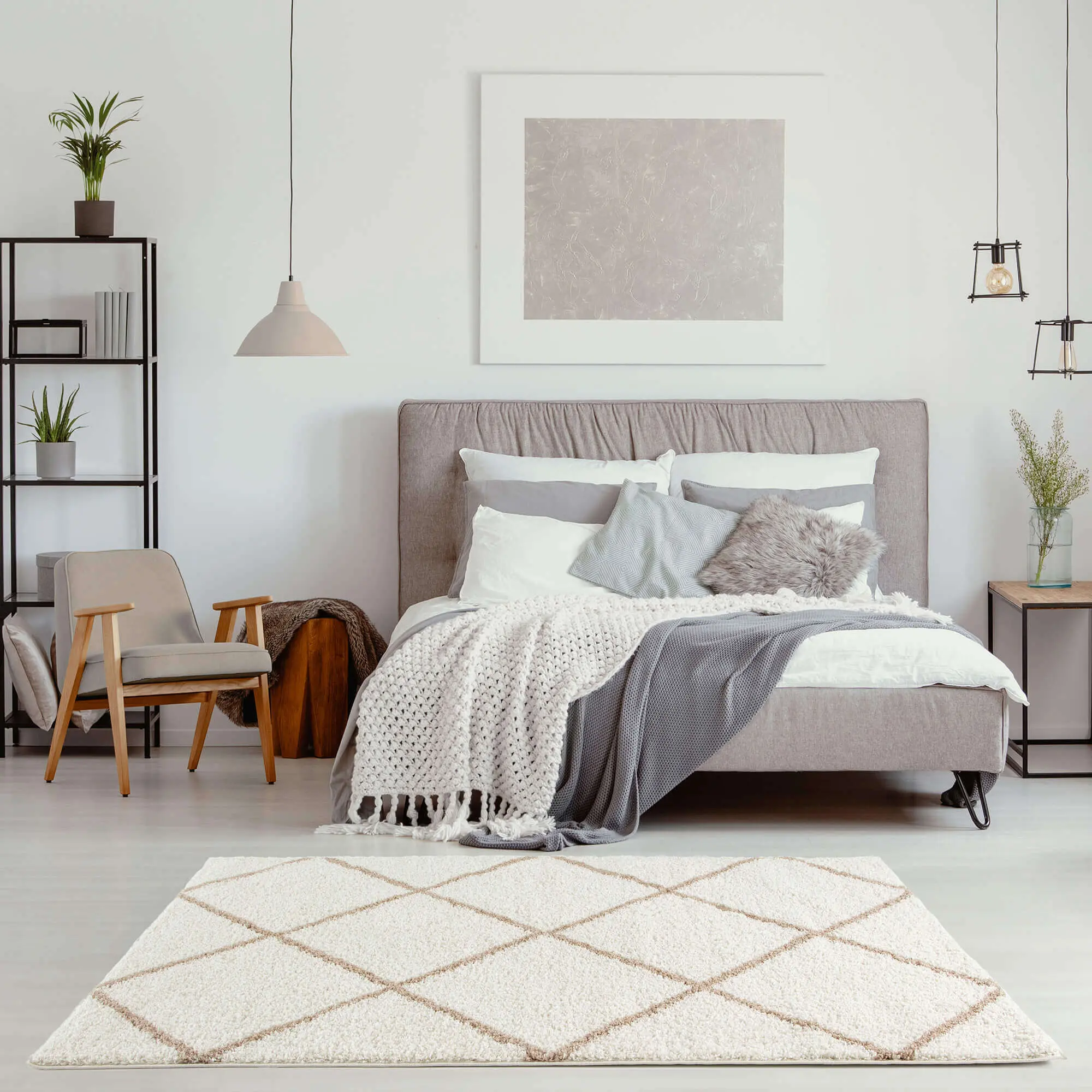 Moroccan Ivory Shaggy Rug | 530 - Image 10
