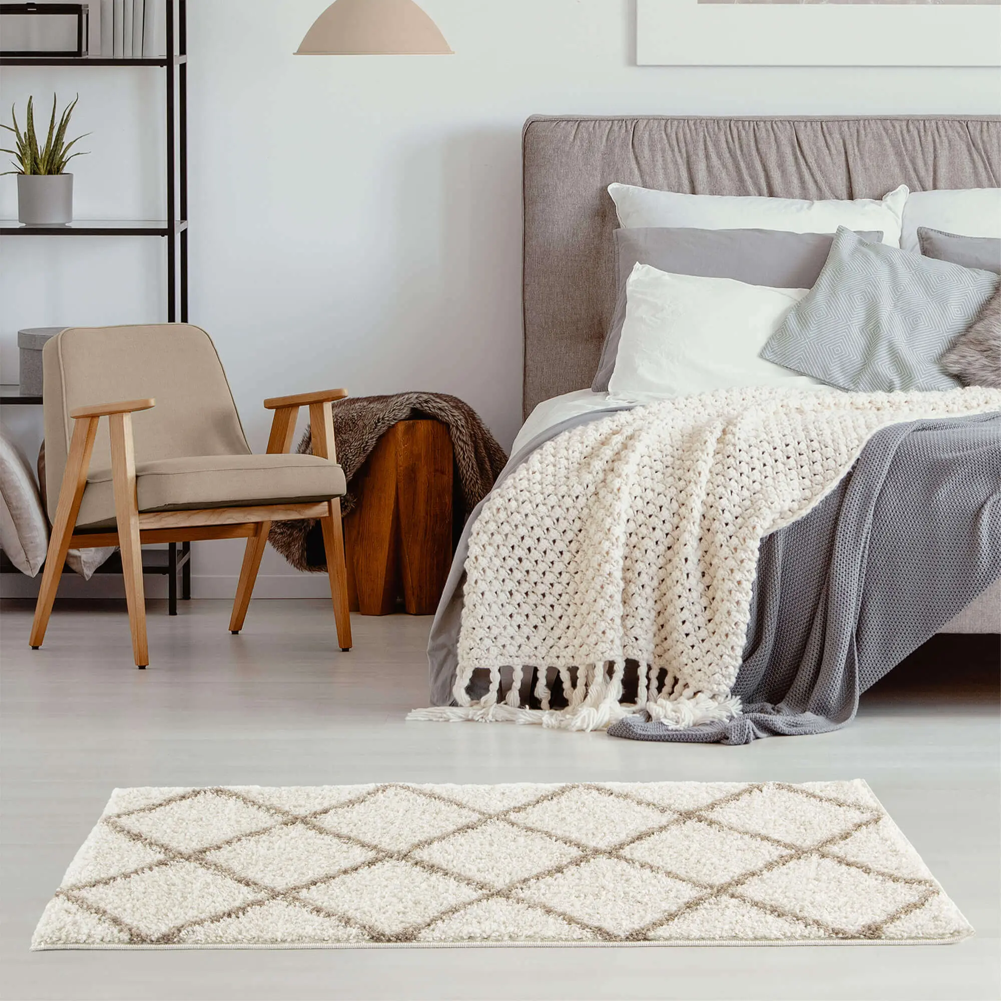 Moroccan Ivory Shaggy Rug | 530 - Image 29