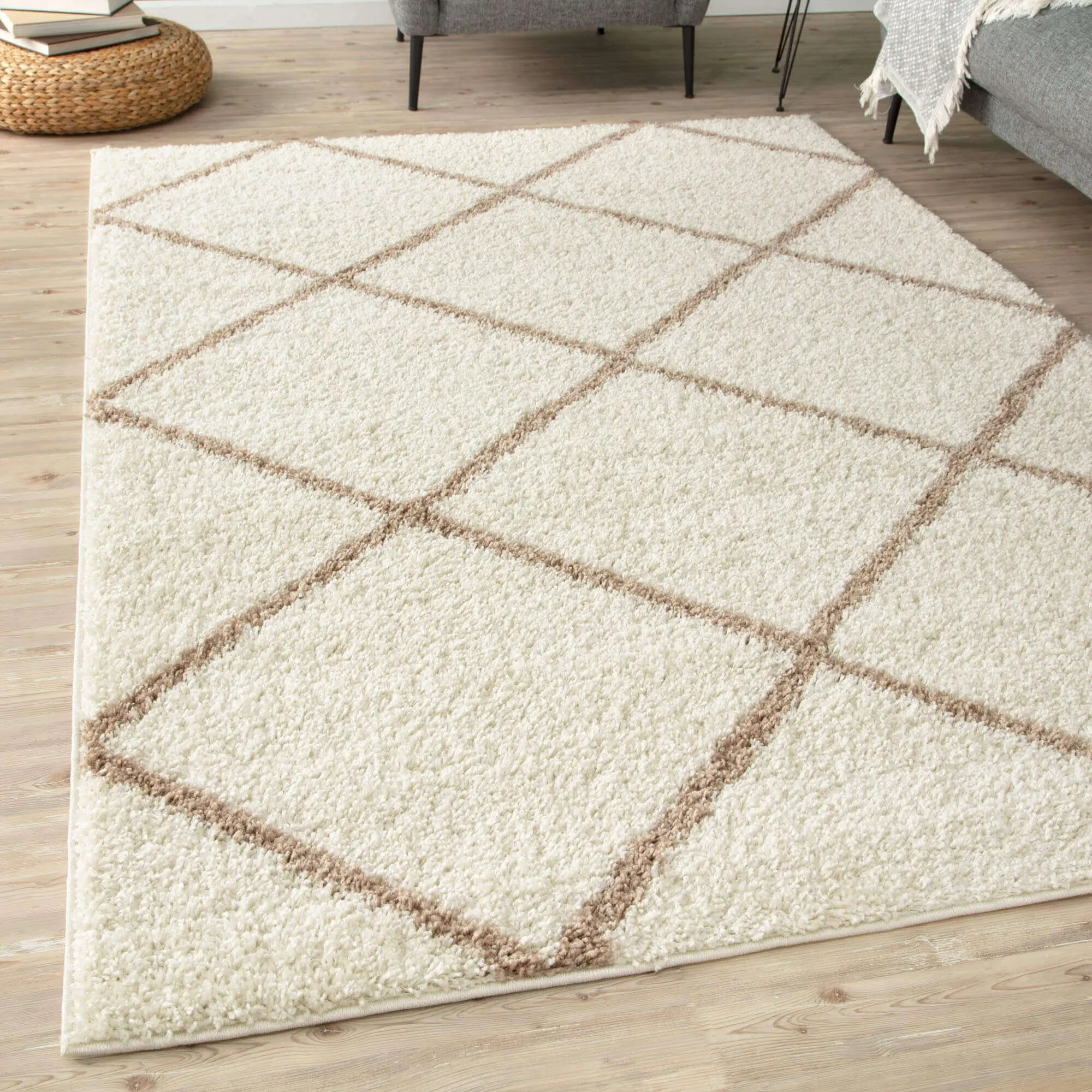 Moroccan Ivory Shaggy Rug | 530 - Image 6