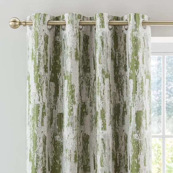 Moss Green Abstract Global Eyelet Curtains