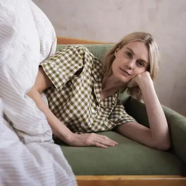 Warm Blue Gingham Linen Blend Women's Pyjama Short Set - Image 6