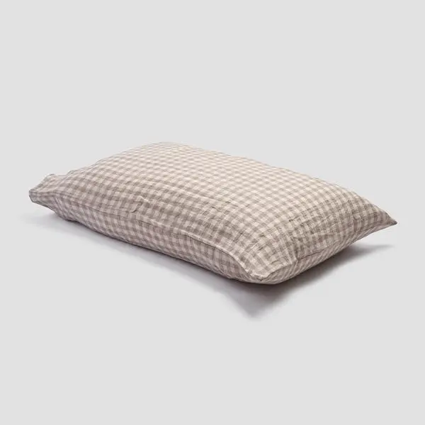Mushroom Gingham Linen Blend Pillowcase (Pair) - Image 2