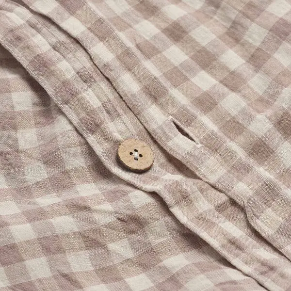 Mushroom Gingham Linen Fitted Sheet - Image 2