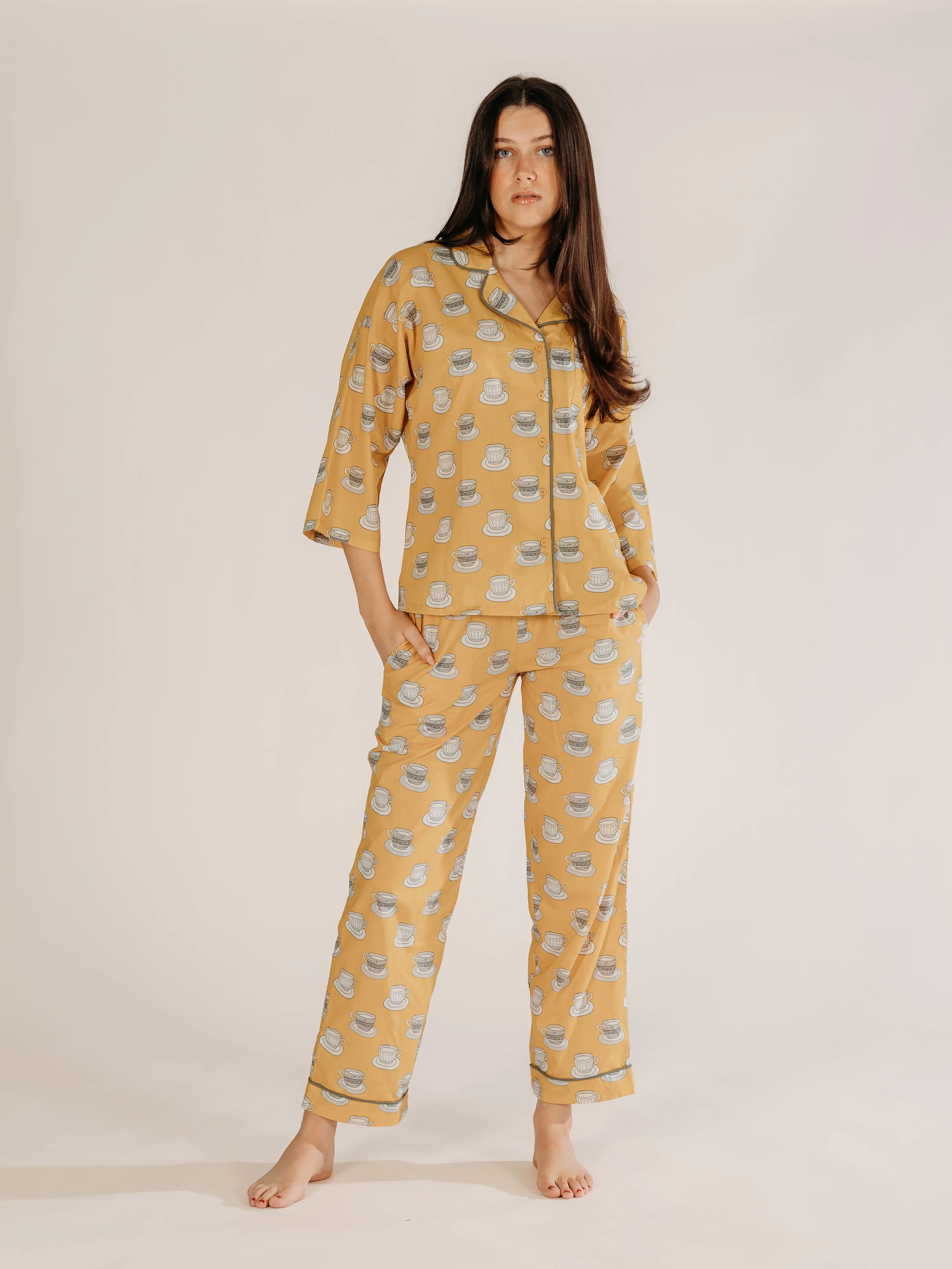 Mustard Chai Print Pyjamas - Image 11