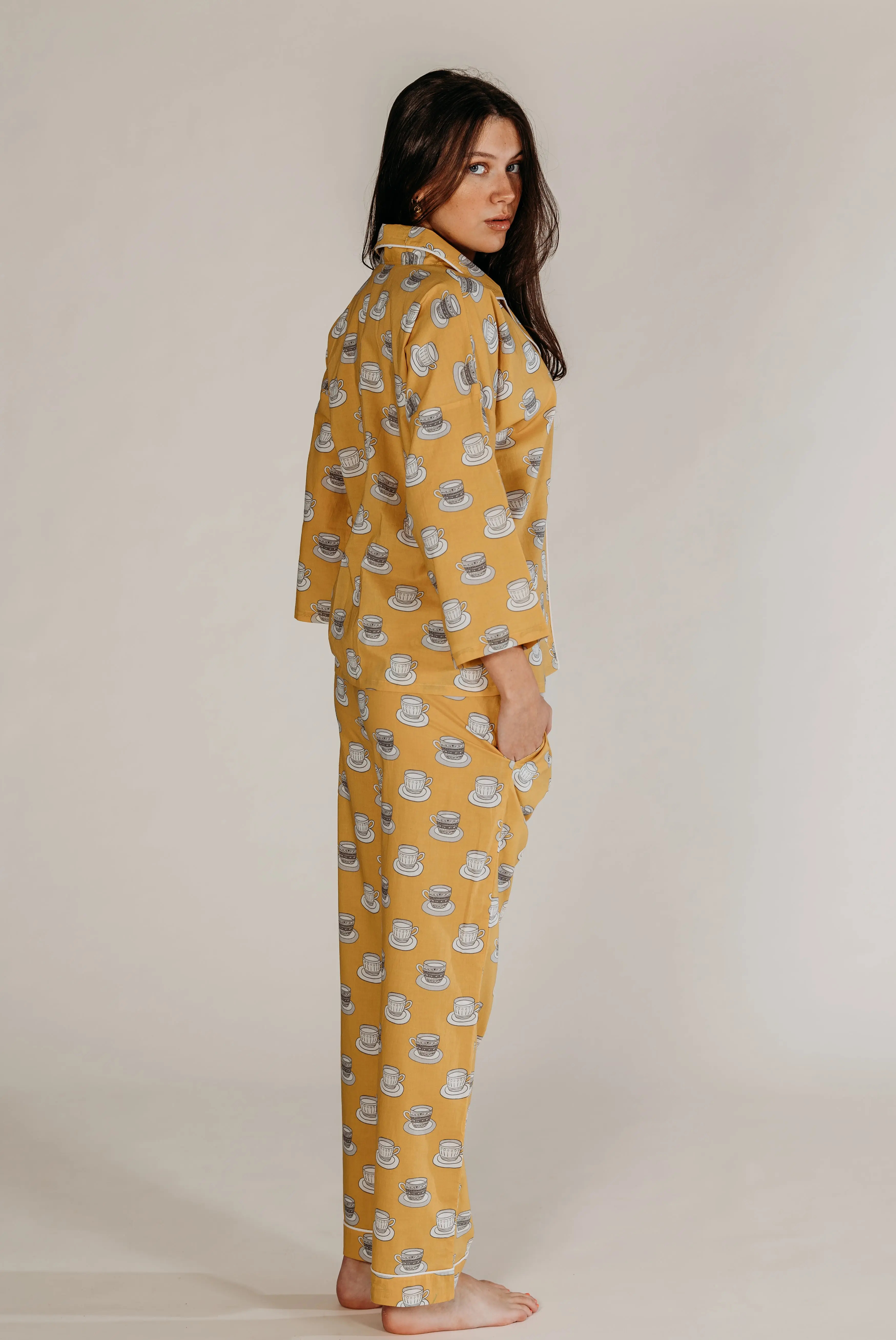 Mustard Chai Print Pyjamas - Image 5
